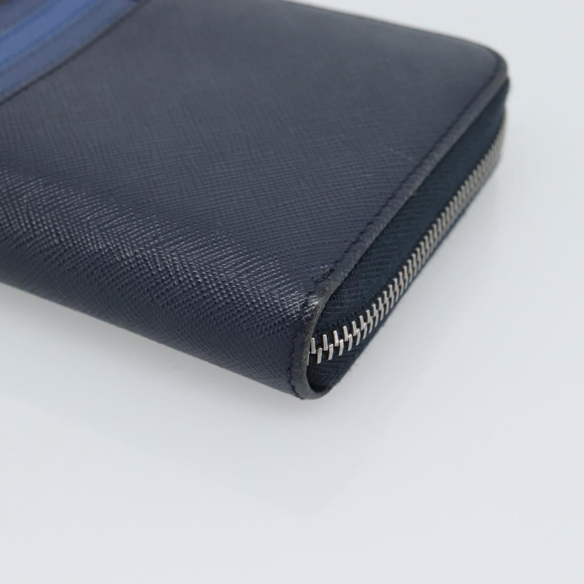 PRADA Long Wallet Safifano leather Navy Silver Auth 196073A