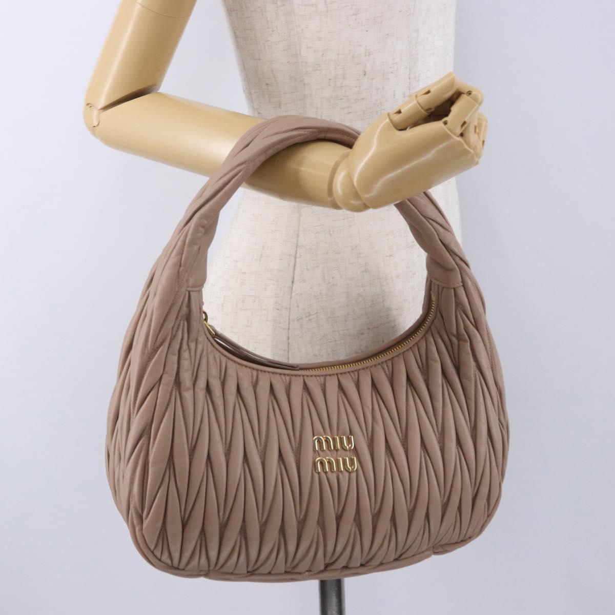 Miu Miu Matelasse Wonder Shoulder Bag Lamb Skin Pink Gold Auth 196075SAM