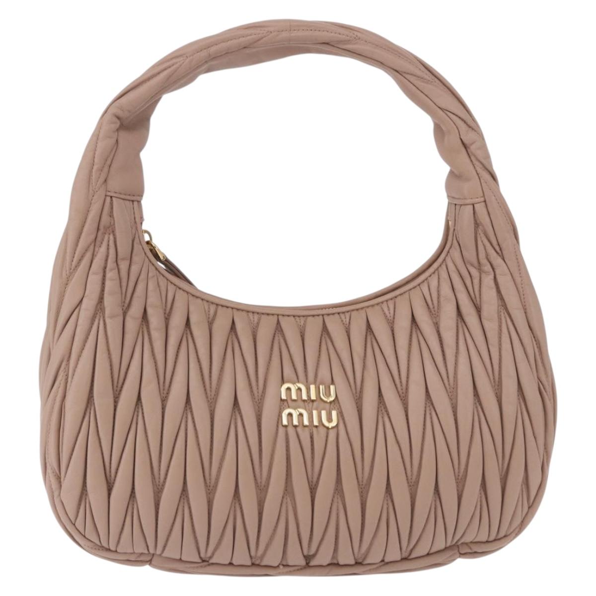 Miu Miu Matelasse Wonder Shoulder Bag Lamb Skin Pink Gold Auth 196075SAM