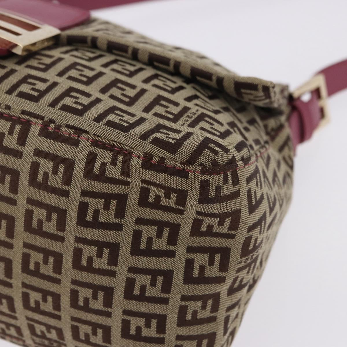 FENDI Zucchino Canvas Mamma Baguette Shoulder Bag Beige Gold Auth 196078V