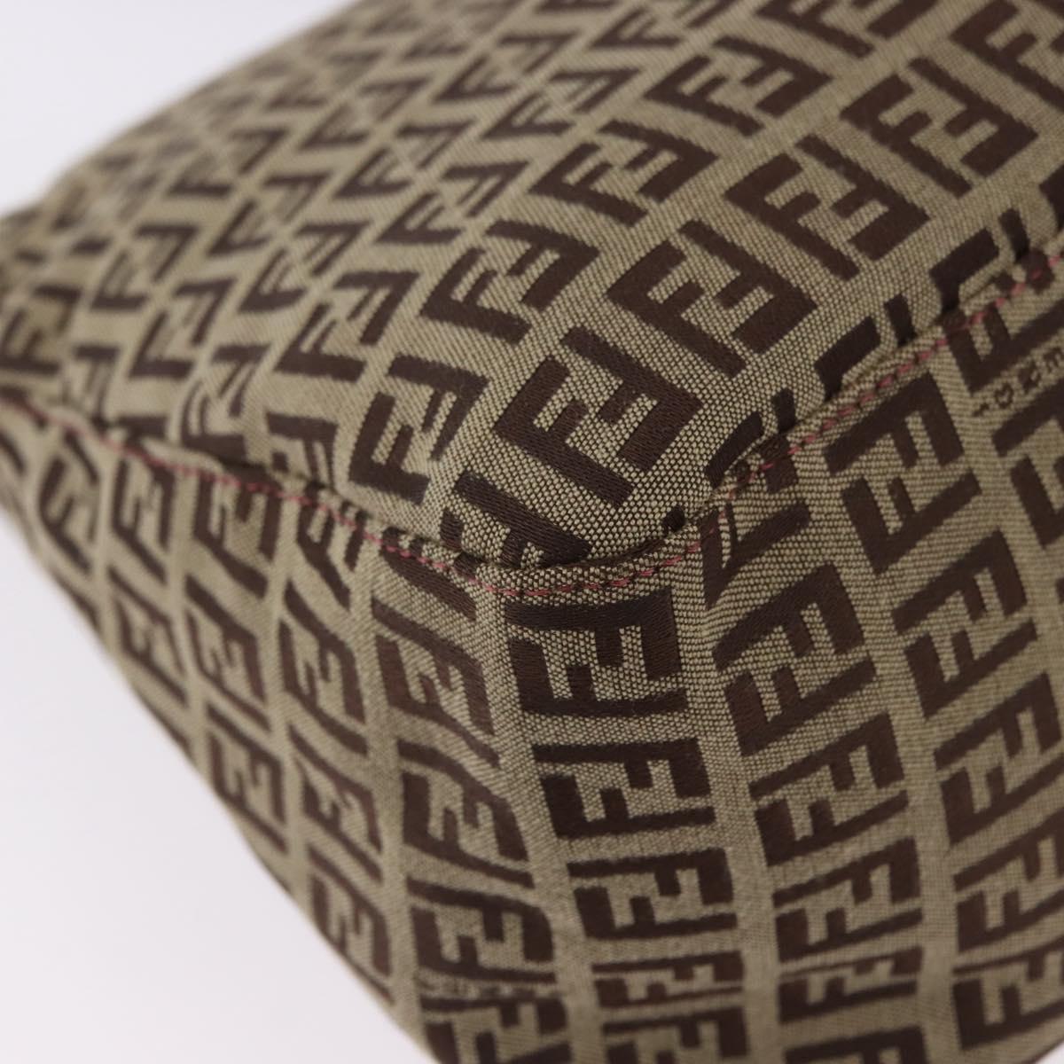 FENDI Zucchino Canvas Mamma Baguette Shoulder Bag Beige Gold Auth 196078V