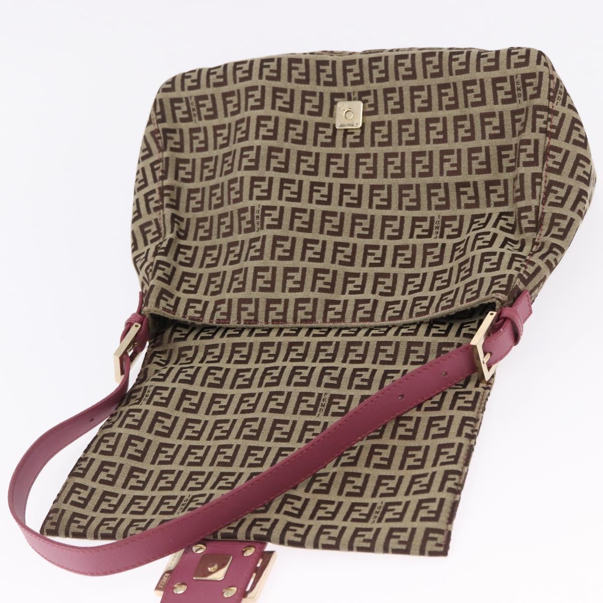 FENDI Zucchino Canvas Mamma Baguette Shoulder Bag Beige Gold Auth 196078V
