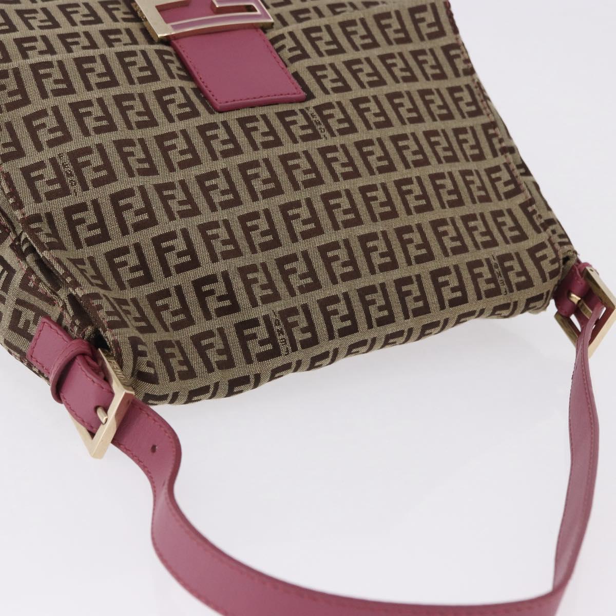 FENDI Zucchino Canvas Mamma Baguette Shoulder Bag Beige Gold Auth 196078V