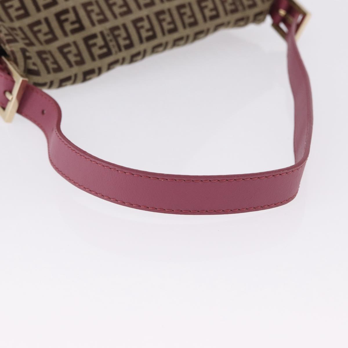 FENDI Zucchino Canvas Mamma Baguette Shoulder Bag Beige Gold Auth 196078V
