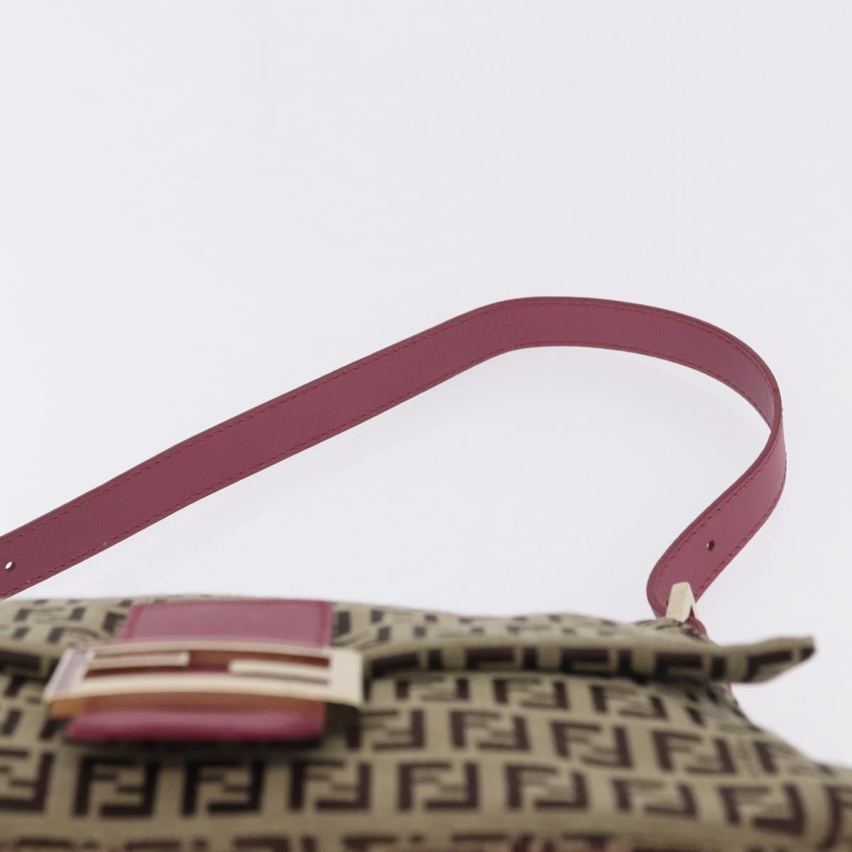 FENDI Zucchino Canvas Mamma Baguette Shoulder Bag Beige Gold Auth 196078V