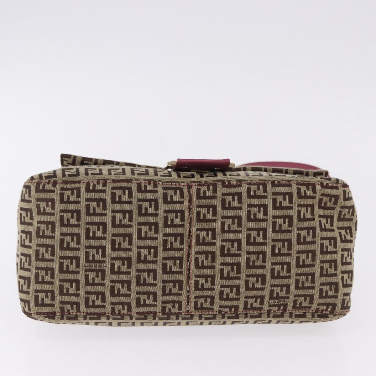 FENDI Zucchino Canvas Mamma Baguette Shoulder Bag Beige Gold Auth 196078V