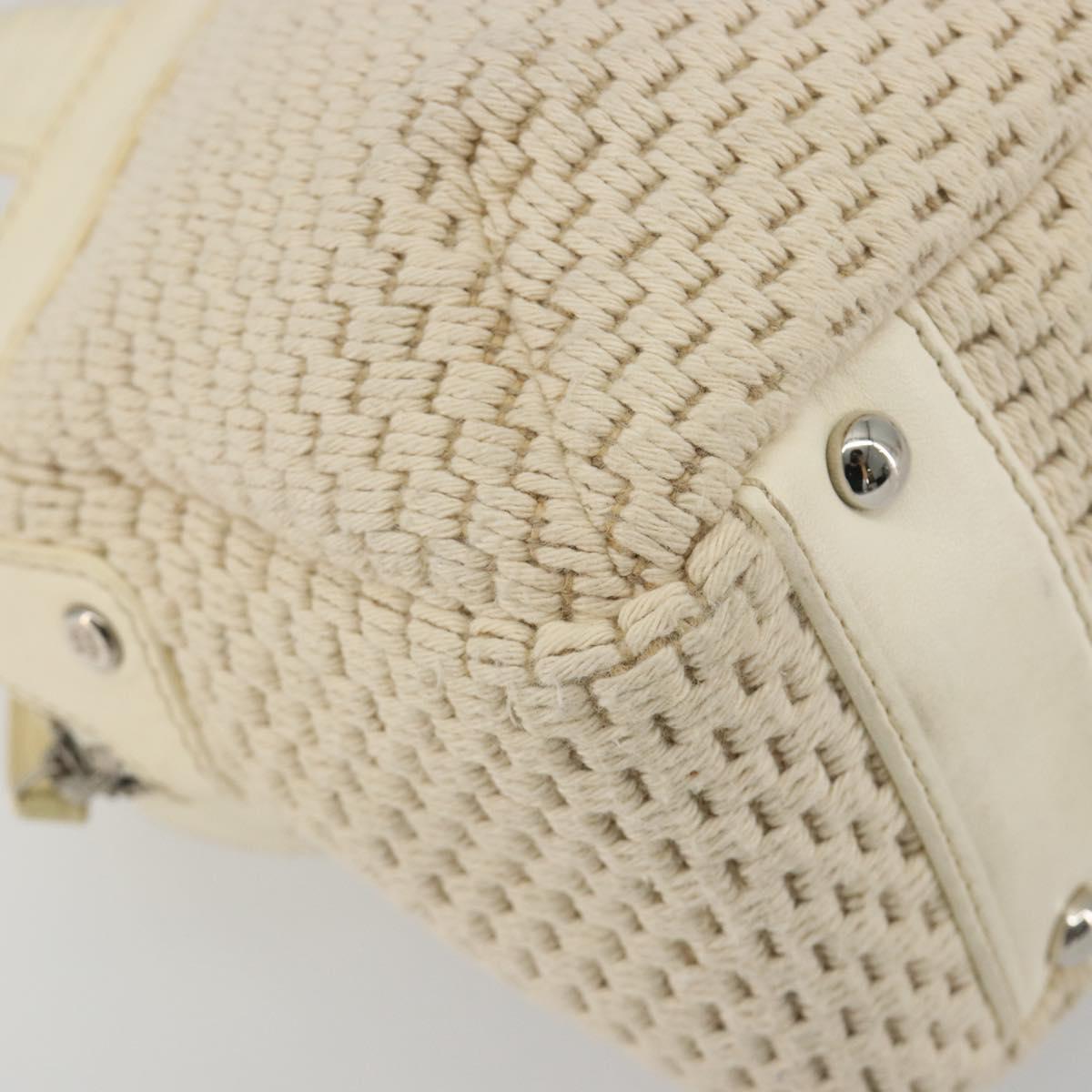 CHANEL Hand Bag Canvas Beige Silver CC Auth 196080