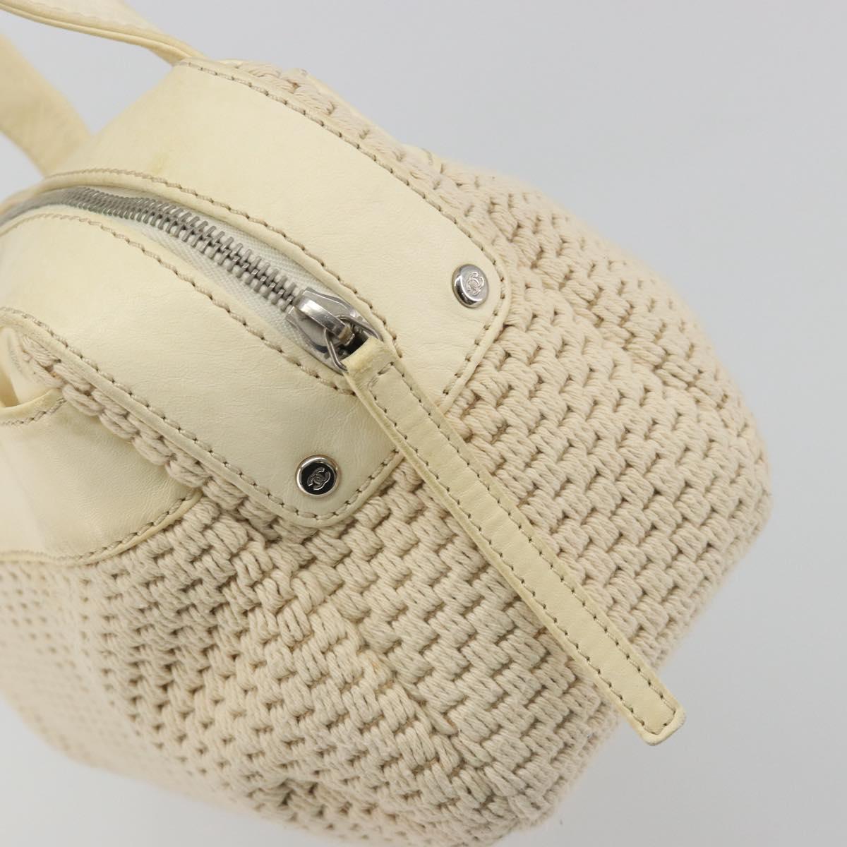 CHANEL Hand Bag Canvas Beige Silver CC Auth 196080