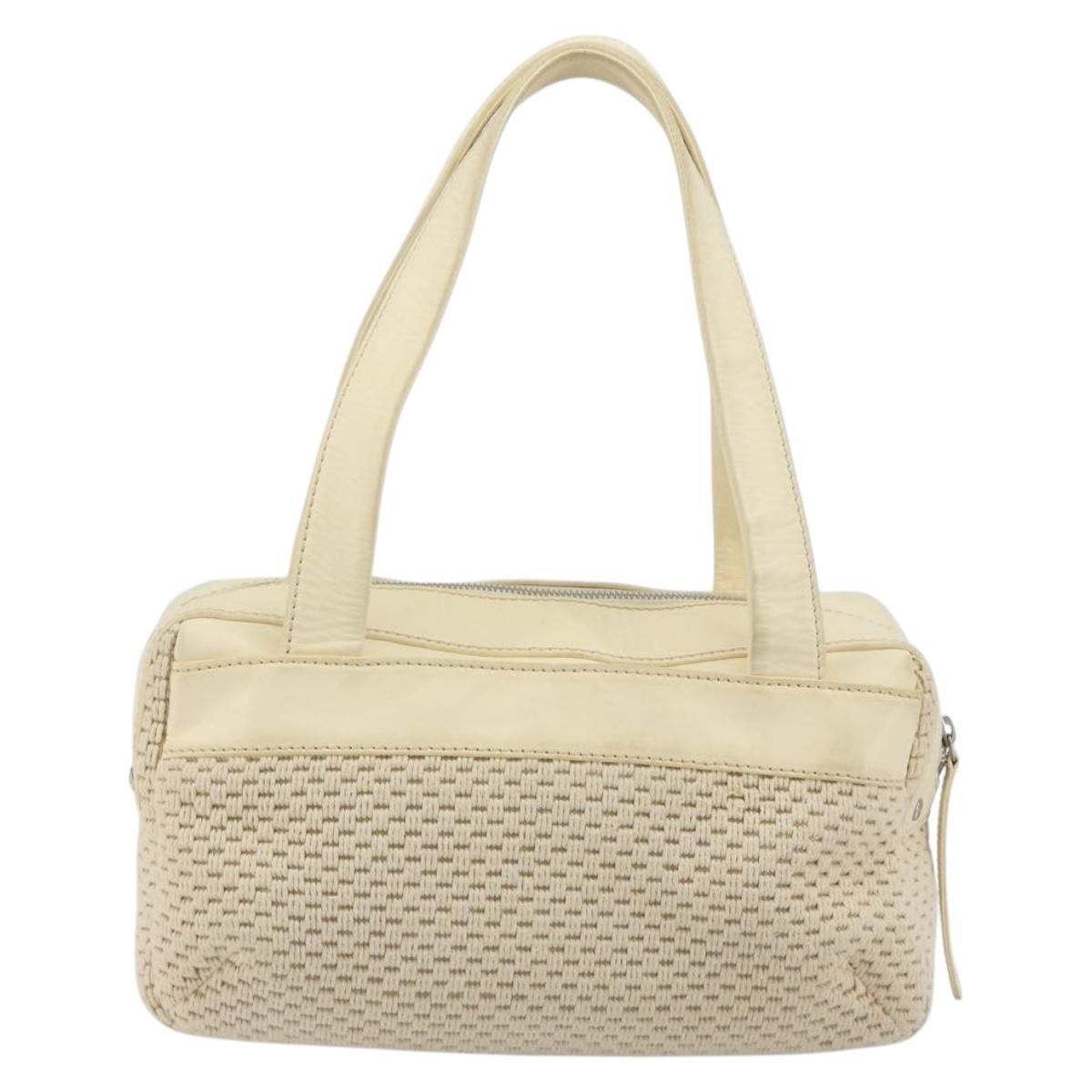 CHANEL Hand Bag Canvas Beige Silver CC Auth 196080