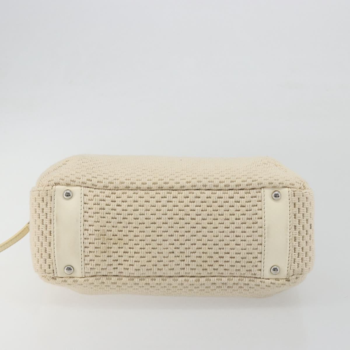 CHANEL Hand Bag Canvas Beige Silver CC Auth 196080