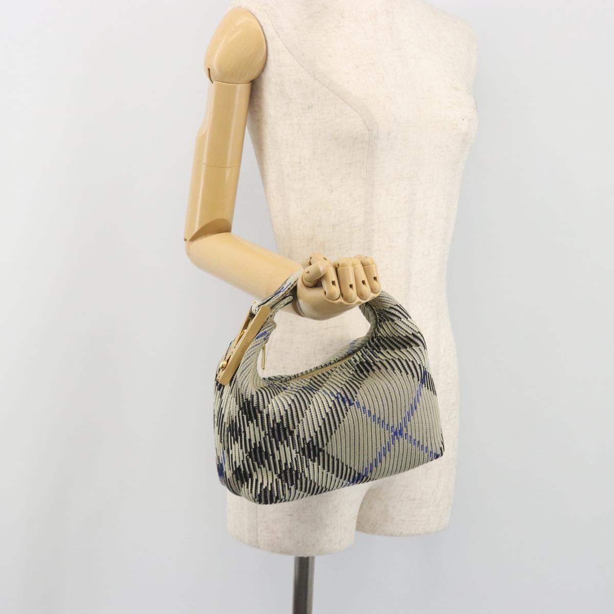 BURBERRY Mini Peg Duffel Bag Hand Bag Cotton Light Blue Gold Tone Auth 196081A
