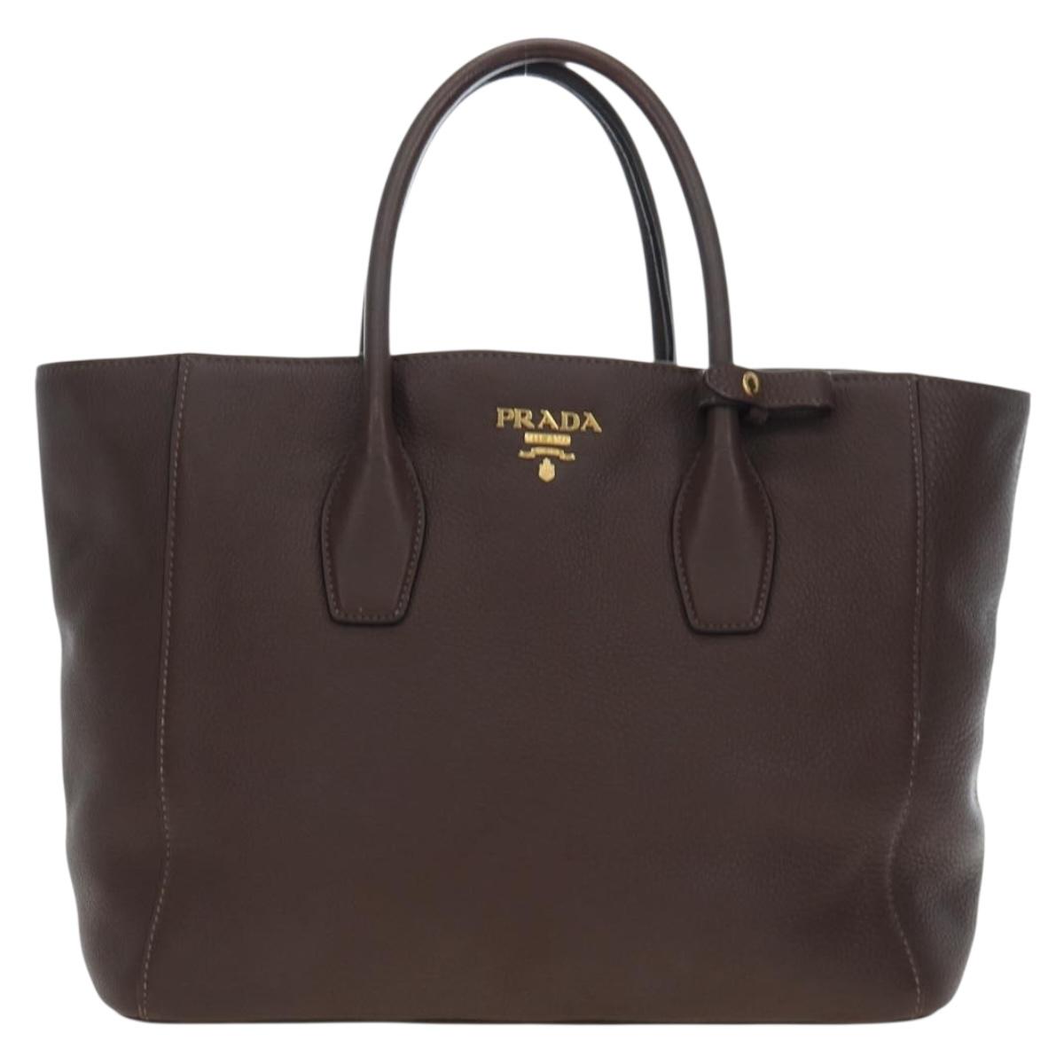 PRADA Hand Bag Vittero Dino Leather 2way Brown Gold Auth 196084V