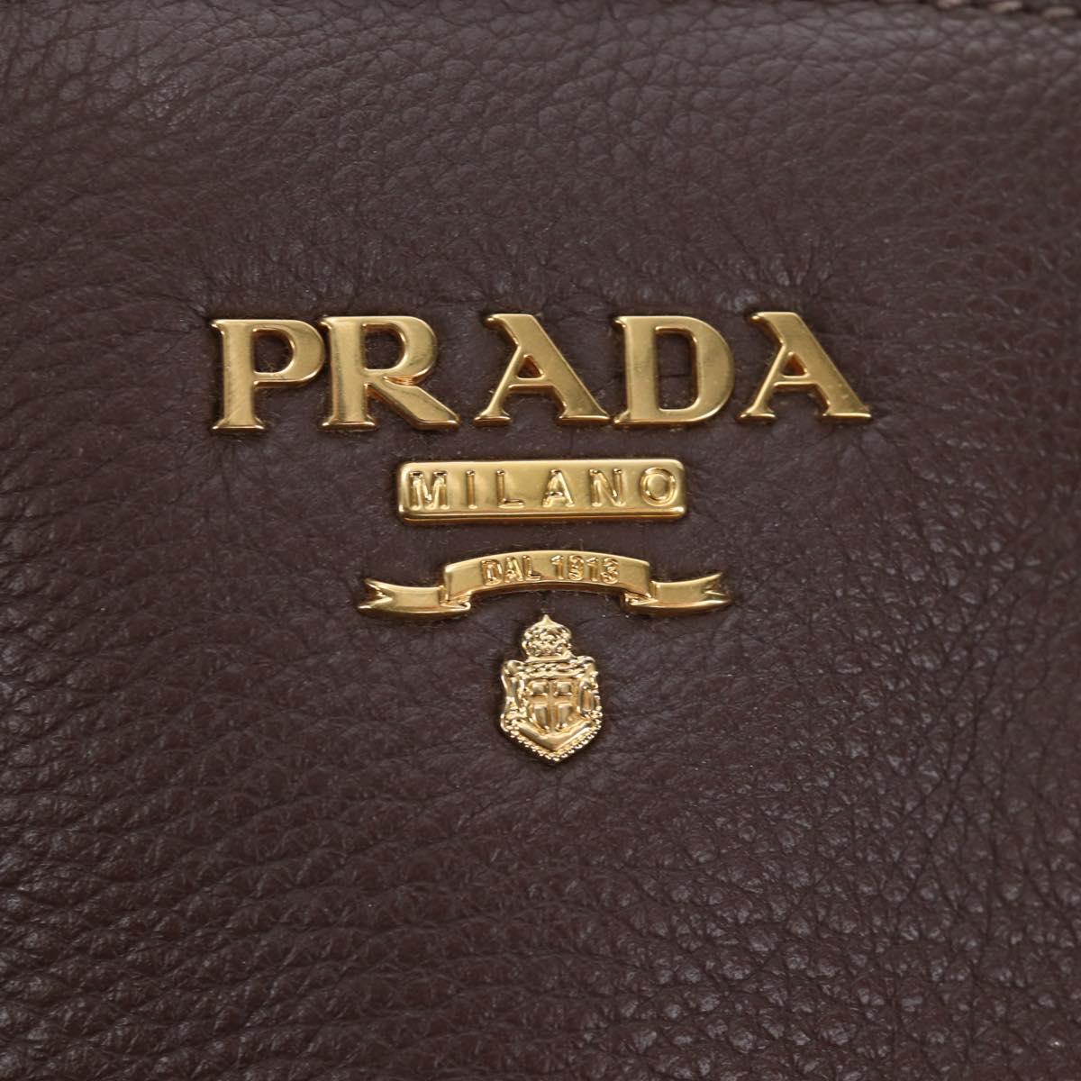 PRADA Hand Bag Vittero Dino Leather 2way Brown Gold Auth 196084V
