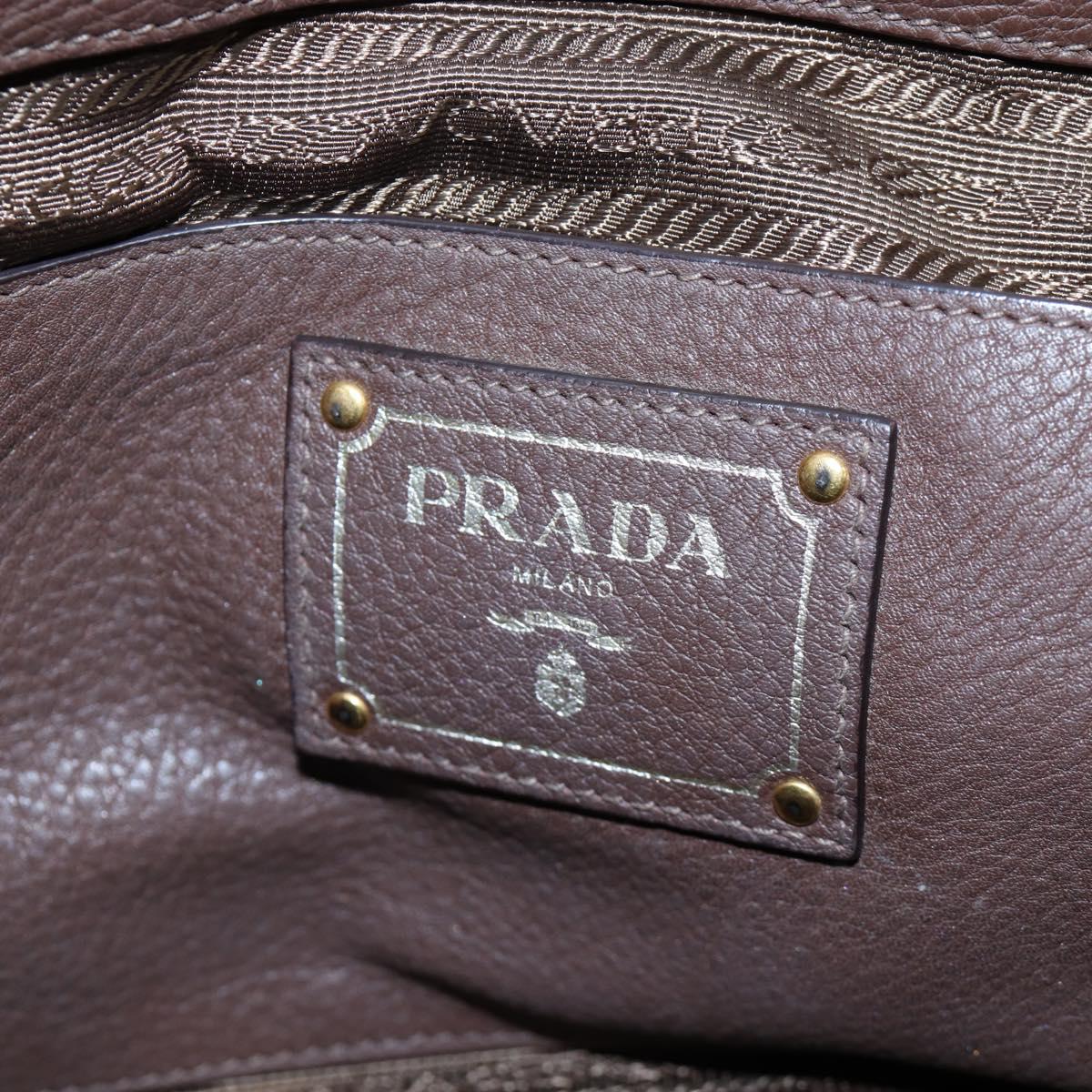 PRADA Hand Bag Vittero Dino Leather 2way Brown Gold Auth 196084V