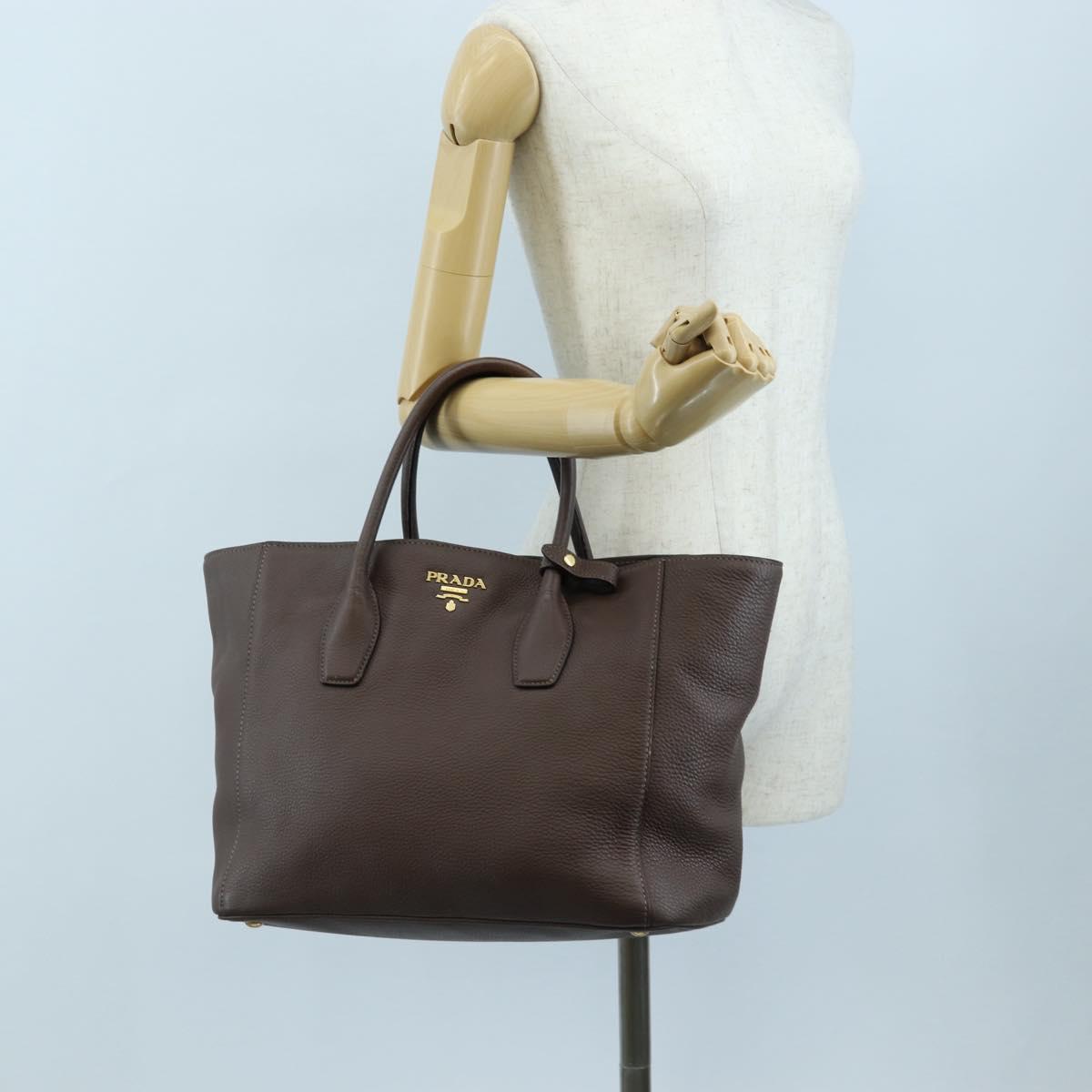PRADA Hand Bag Vittero Dino Leather 2way Brown Gold Auth 196084V