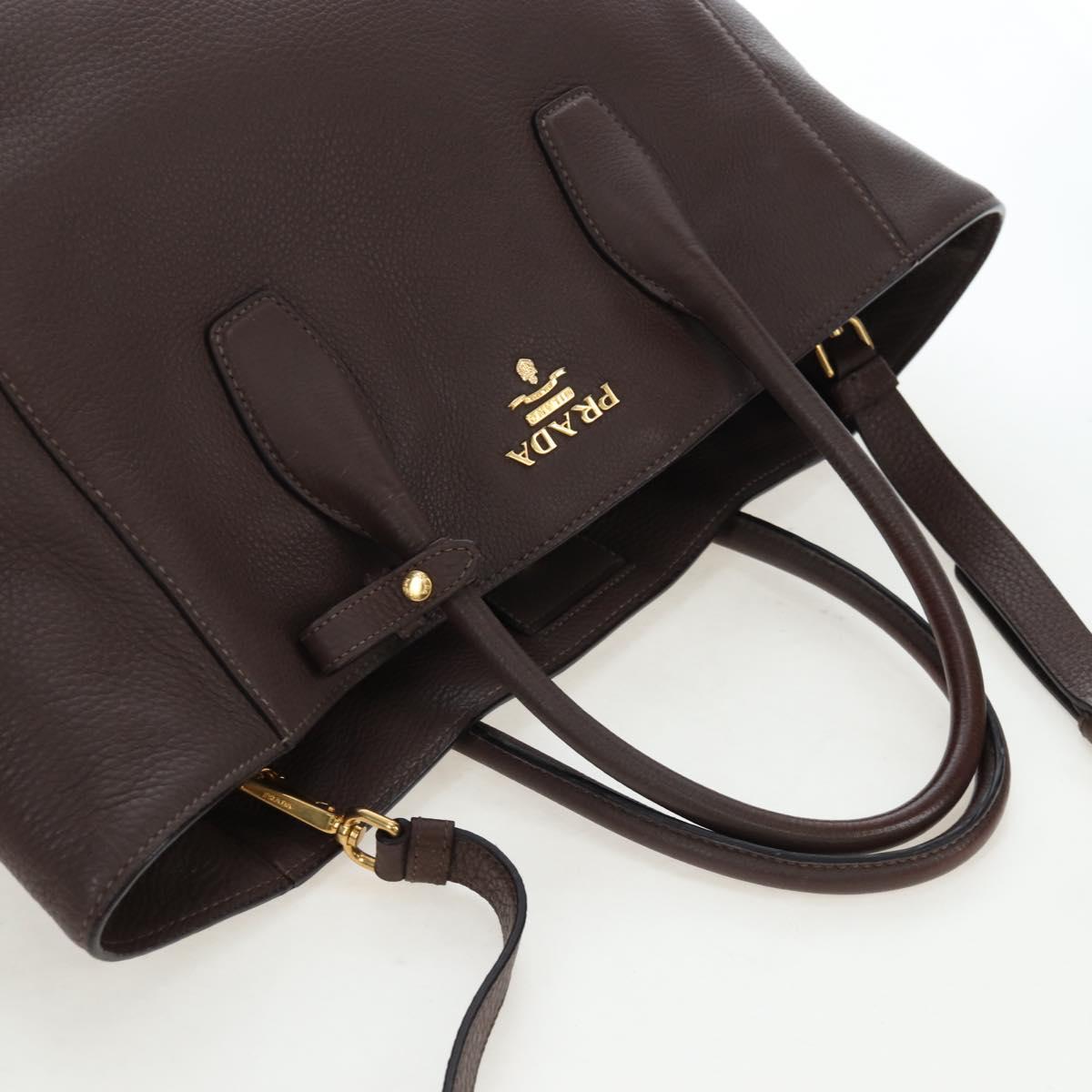 PRADA Hand Bag Vittero Dino Leather 2way Brown Gold Auth 196084V