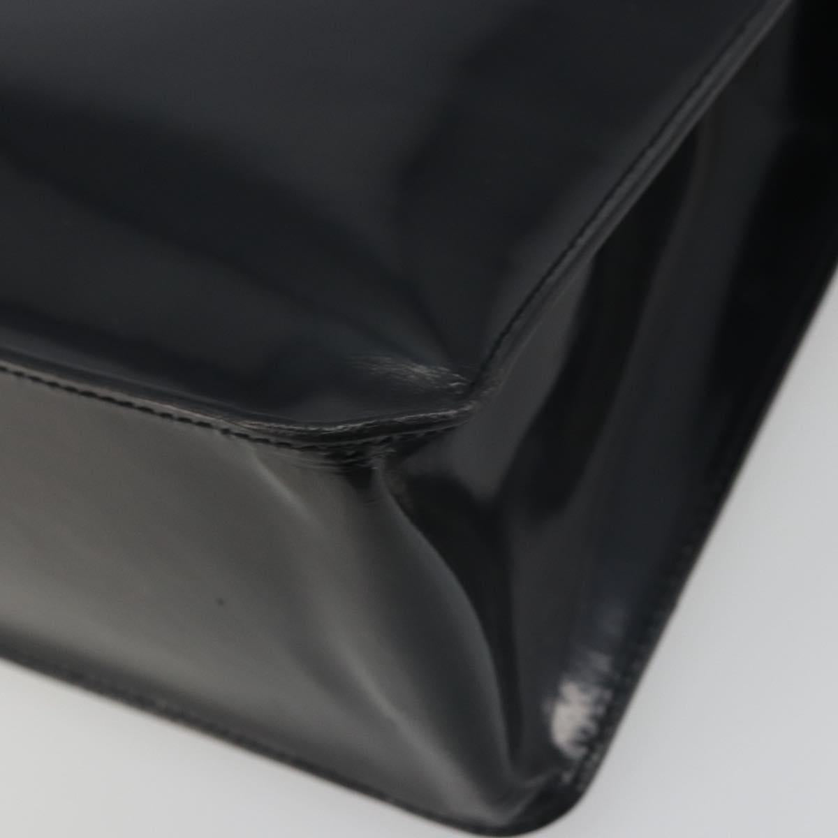 CHANEL Tote Bag Patent Black Silver CC Auth 196085