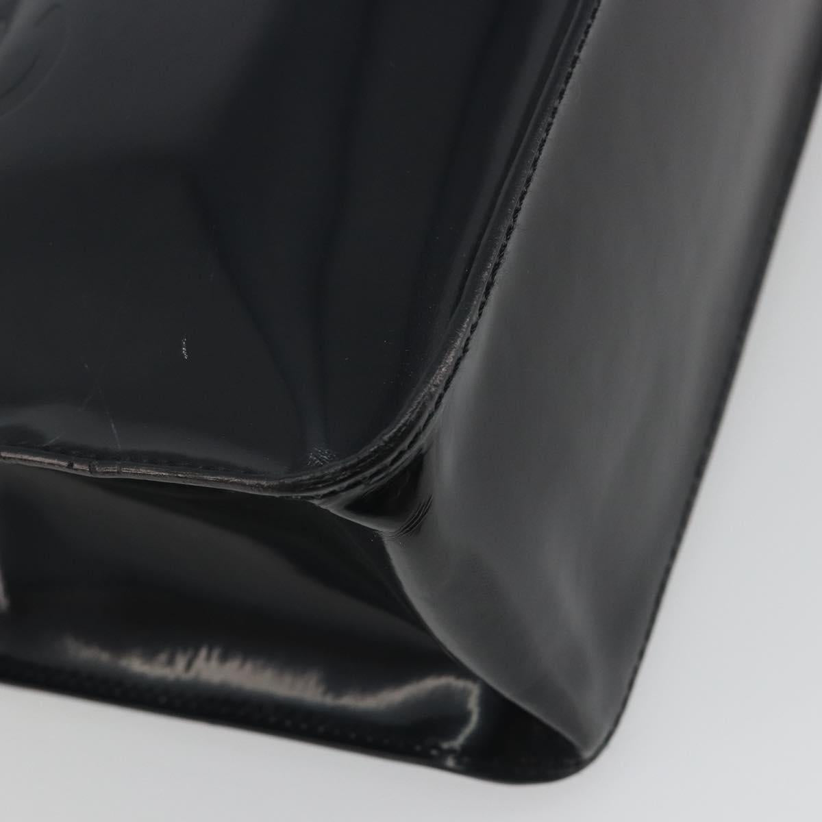 CHANEL Tote Bag Patent Black Silver CC Auth 196085