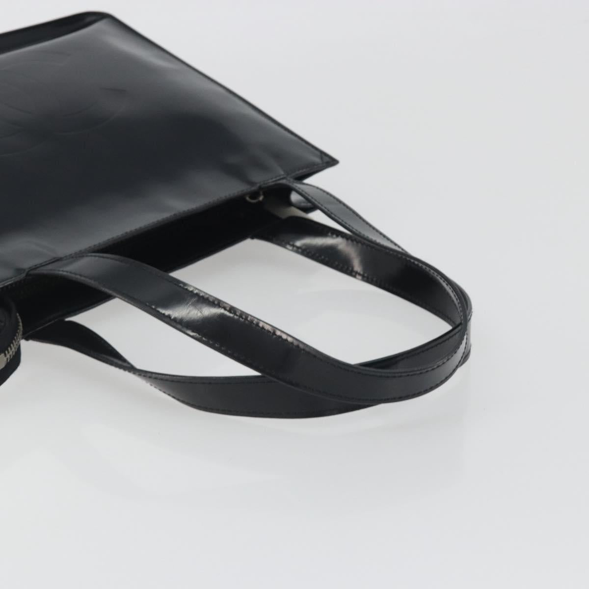 CHANEL Tote Bag Patent Black Silver CC Auth 196085