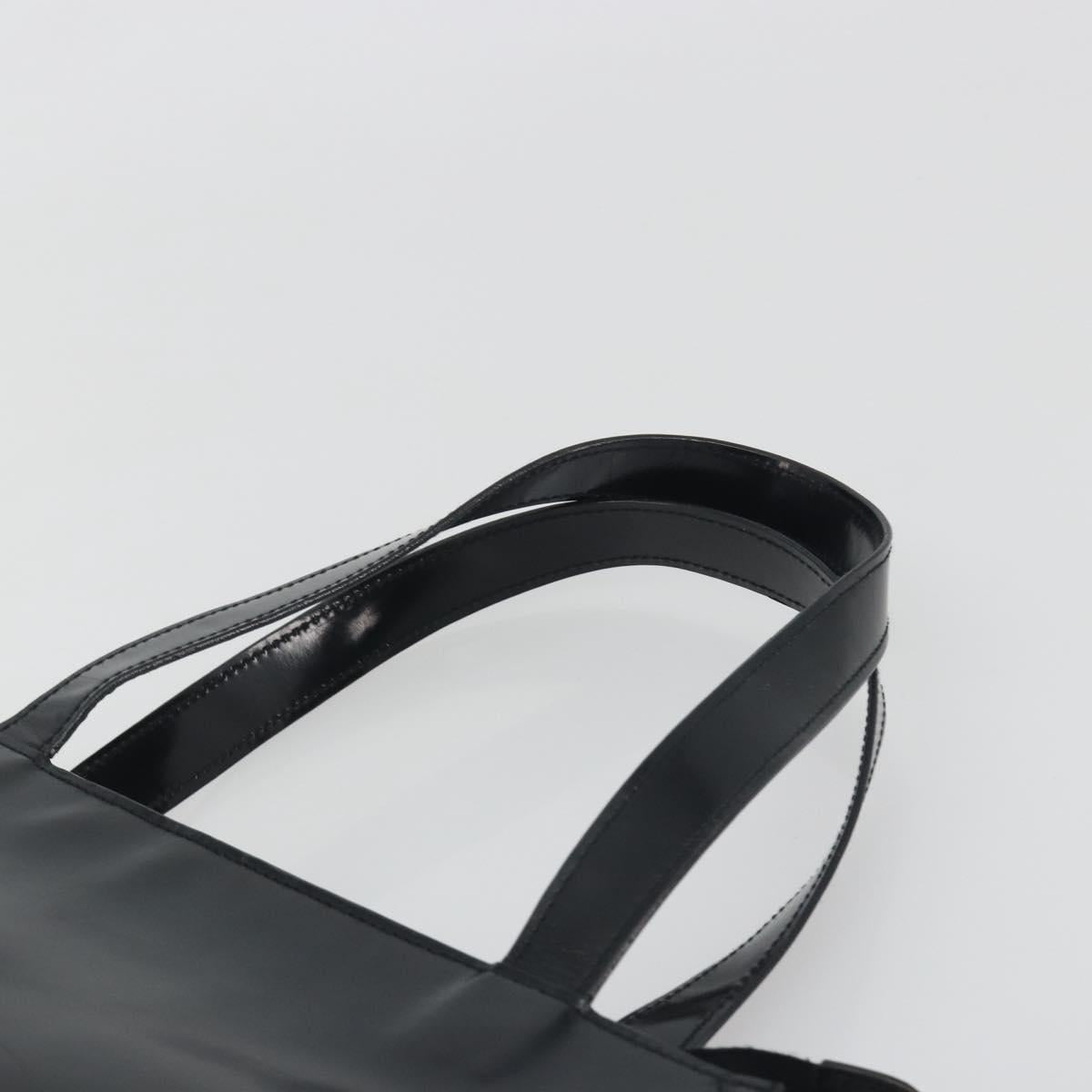 CHANEL Tote Bag Patent Black Silver CC Auth 196085