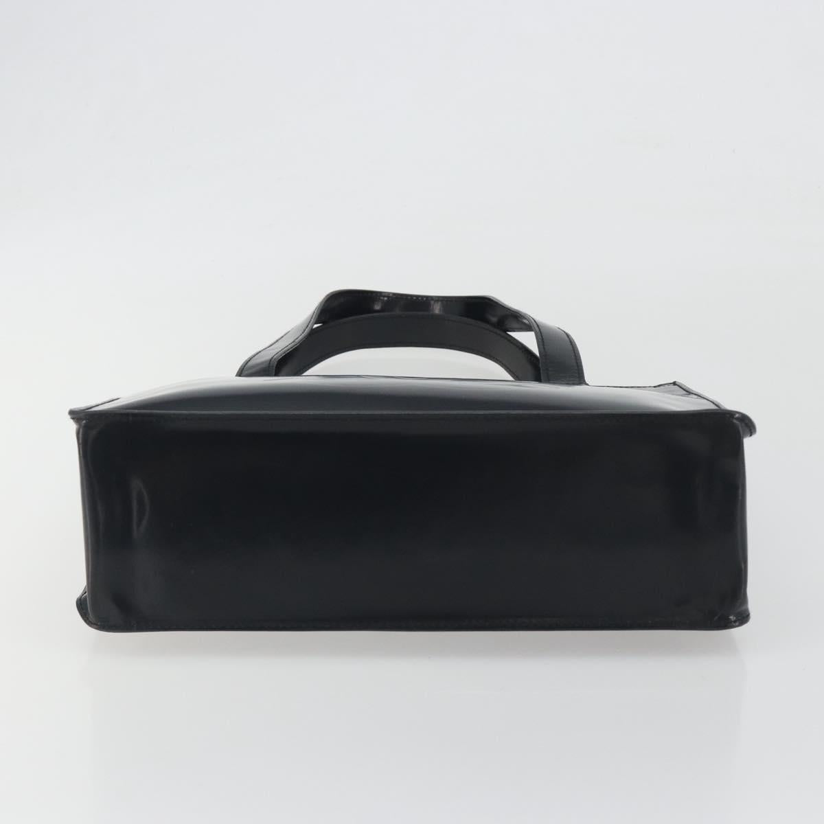 CHANEL Tote Bag Patent Black Silver CC Auth 196085