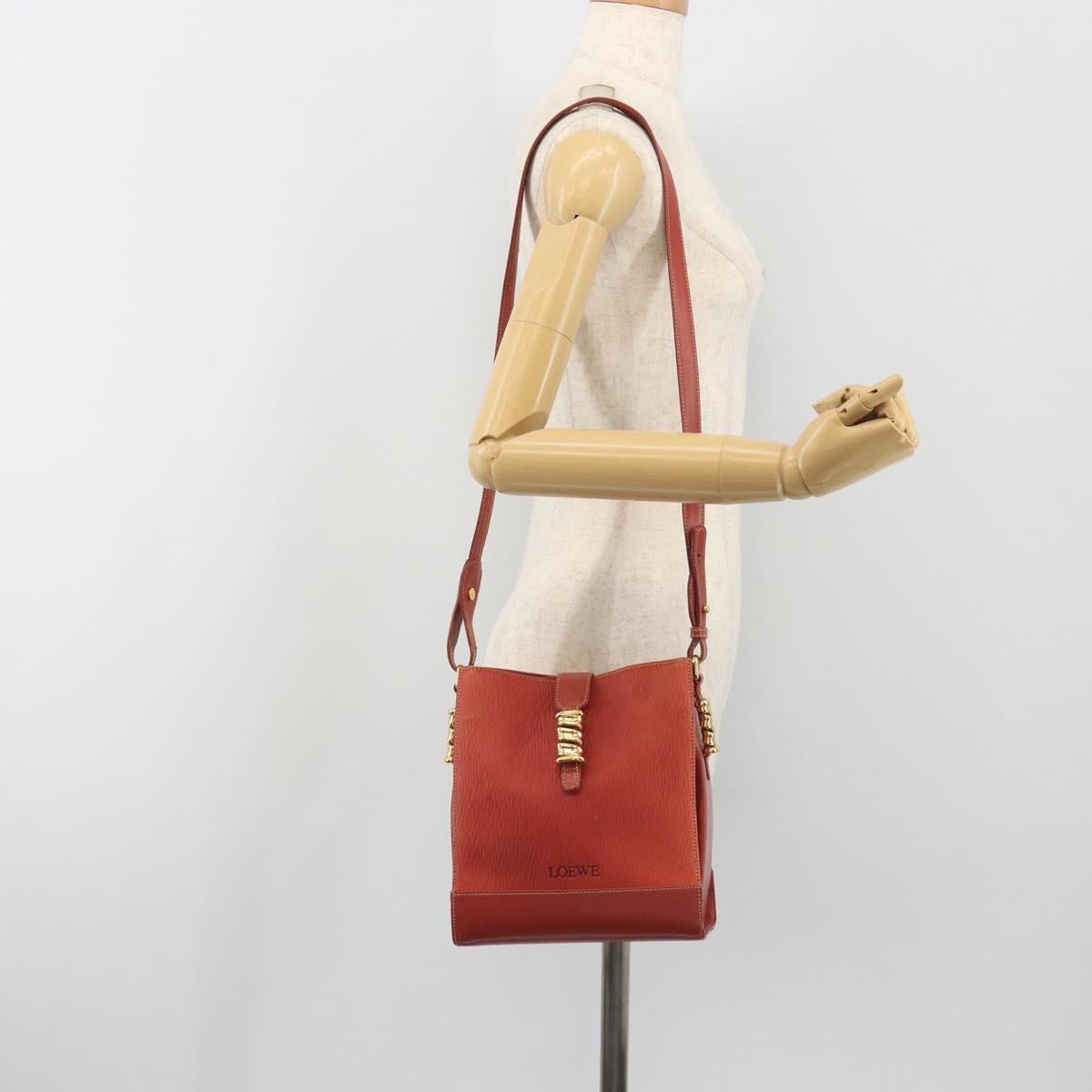LOEWE Velazquez Shoulder Bag Leather Red Gold Tone Auth 196086