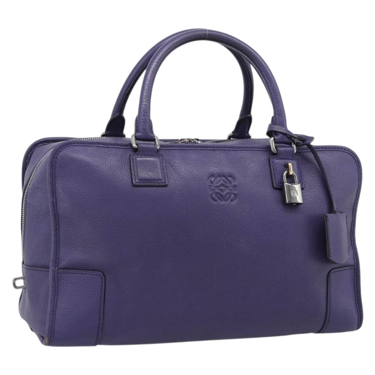 LOEWE Amazona 36 Hand Bag Leather Purple Silver Auth 196090
