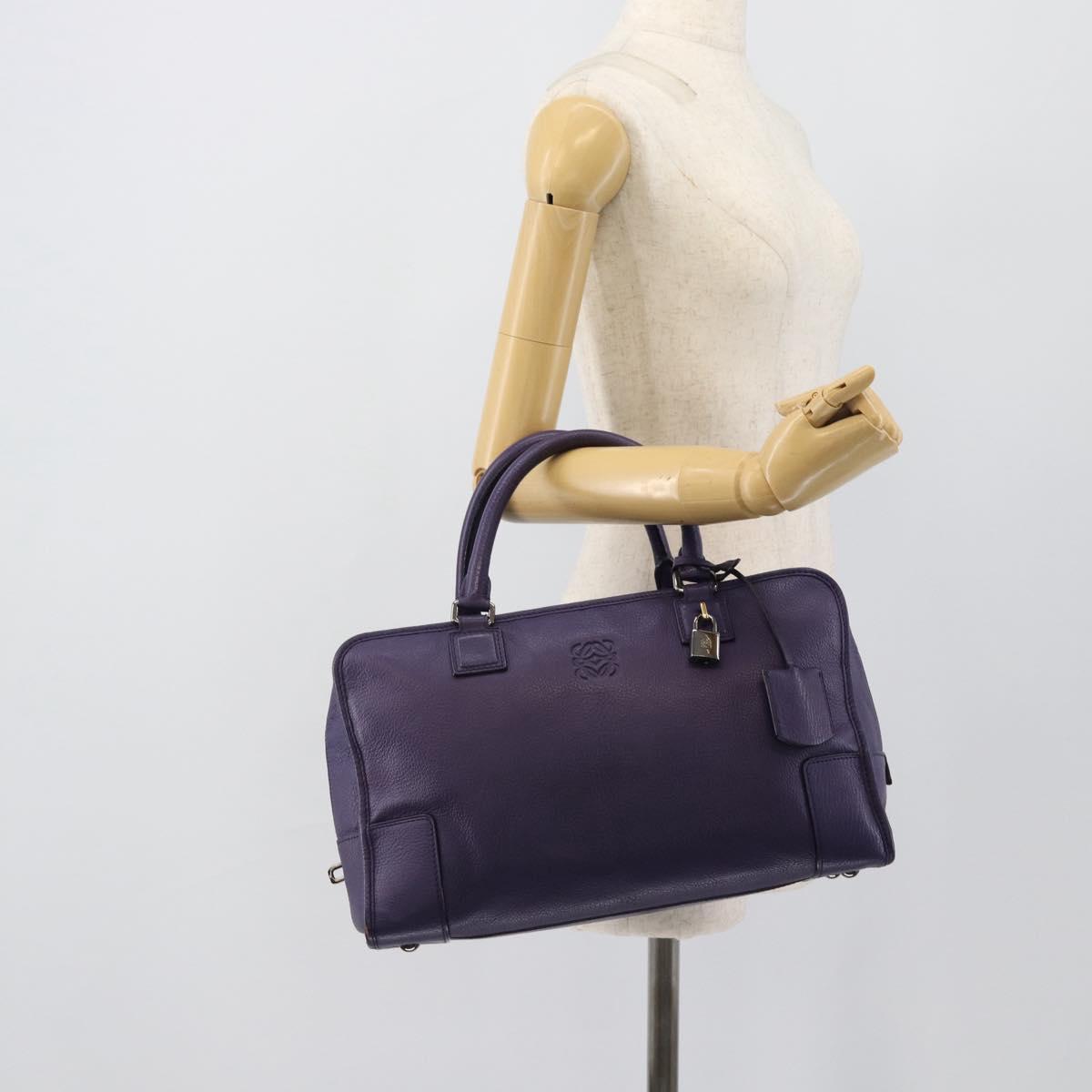 LOEWE Amazona 36 Hand Bag Leather Purple Silver Auth 196090