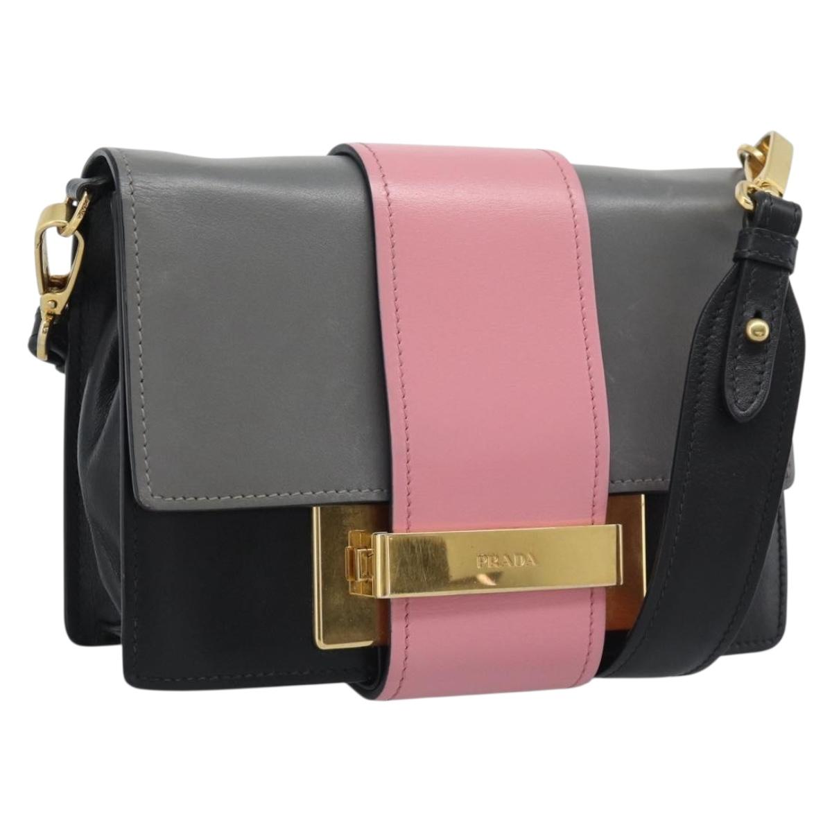 PRADA Shoulder Bag Leather Multicolor Gold Tone Auth 196091A
