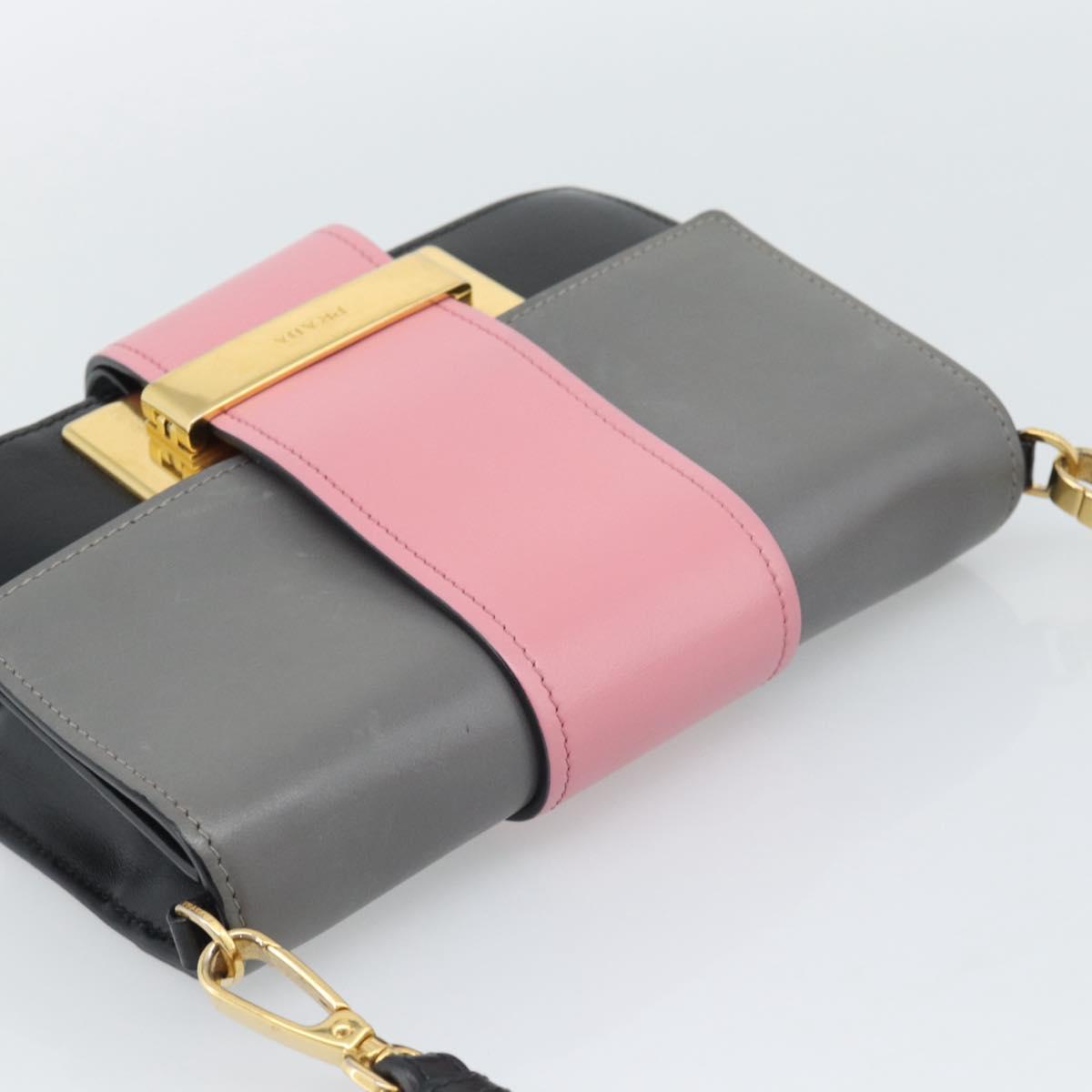 PRADA Shoulder Bag Leather Multicolor Gold Tone Auth 196091A