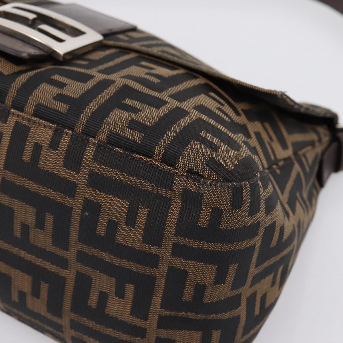 FENDI Zucca Canvas Mamma Baguette Shoulder Bag Brown Black Auth 196093V