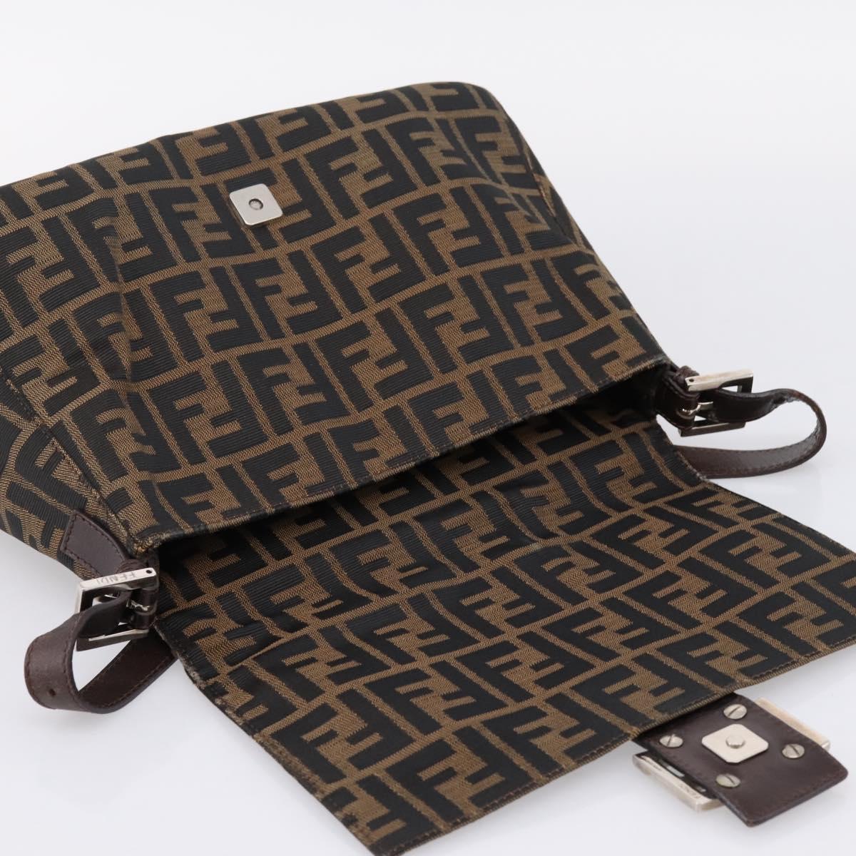FENDI Zucca Canvas Mamma Baguette Shoulder Bag Brown Black Auth 196093V
