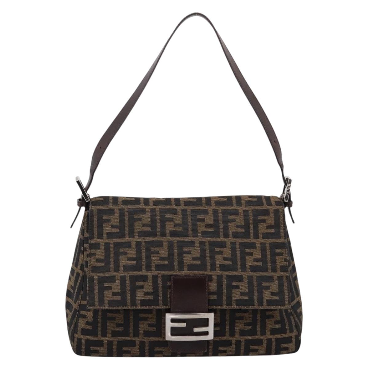 FENDI Zucca Canvas Mamma Baguette Shoulder Bag Brown Black Auth 196093V