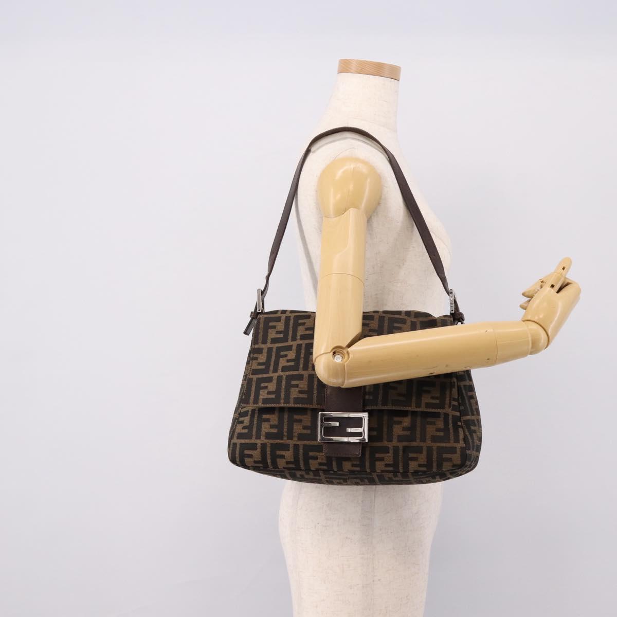 FENDI Zucca Canvas Mamma Baguette Shoulder Bag Brown Black Auth 196093V