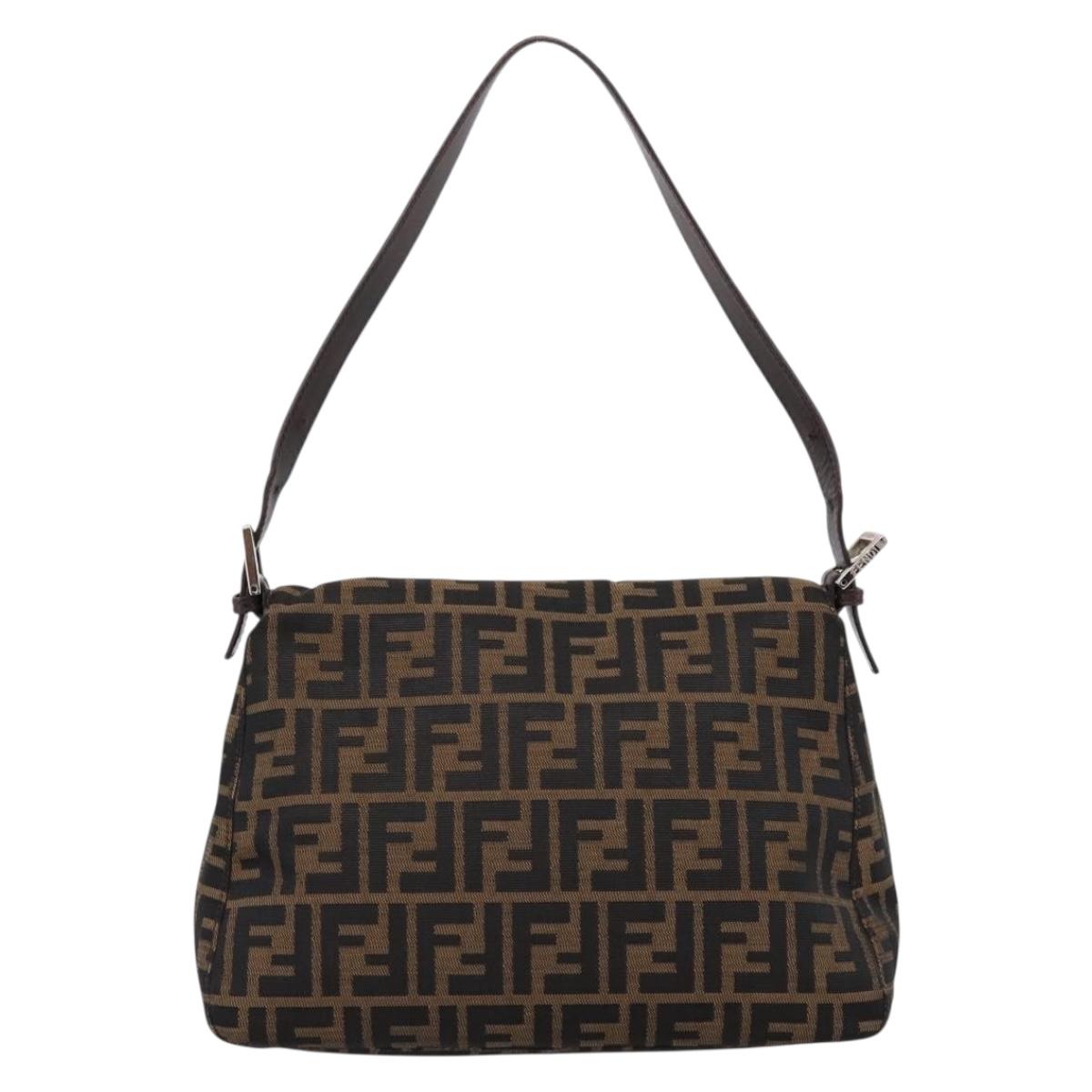 FENDI Zucca Canvas Mamma Baguette Shoulder Bag Brown Black Auth 196093V
