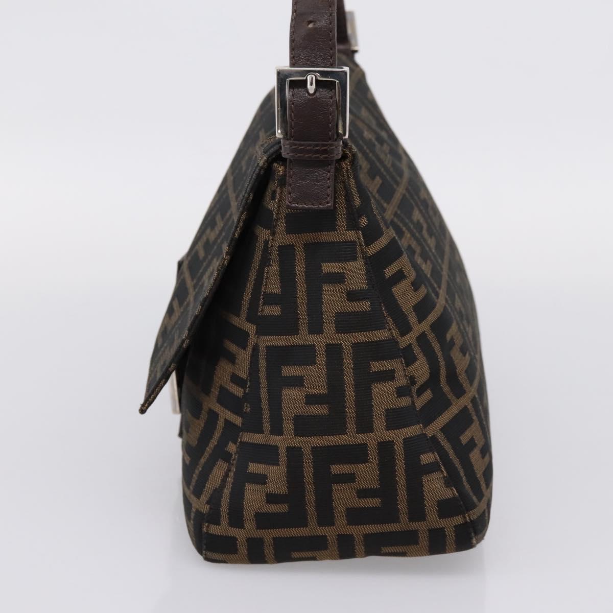 FENDI Zucca Canvas Mamma Baguette Shoulder Bag Brown Black Auth 196093V