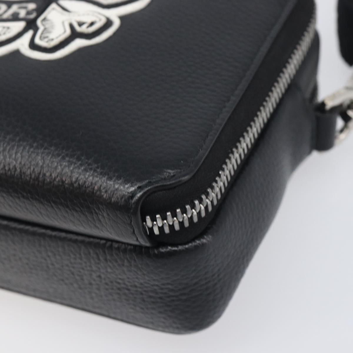 Christian Dior Shoulder Bag Leather Shawn Stussy Black Silver Auth 196095M