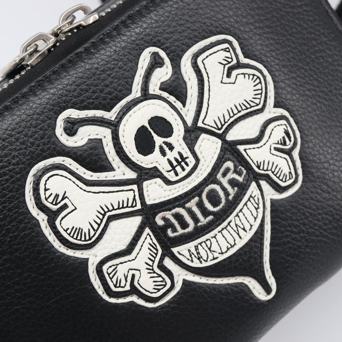 Christian Dior Shoulder Bag Leather Shawn Stussy Black Silver Auth 196095M