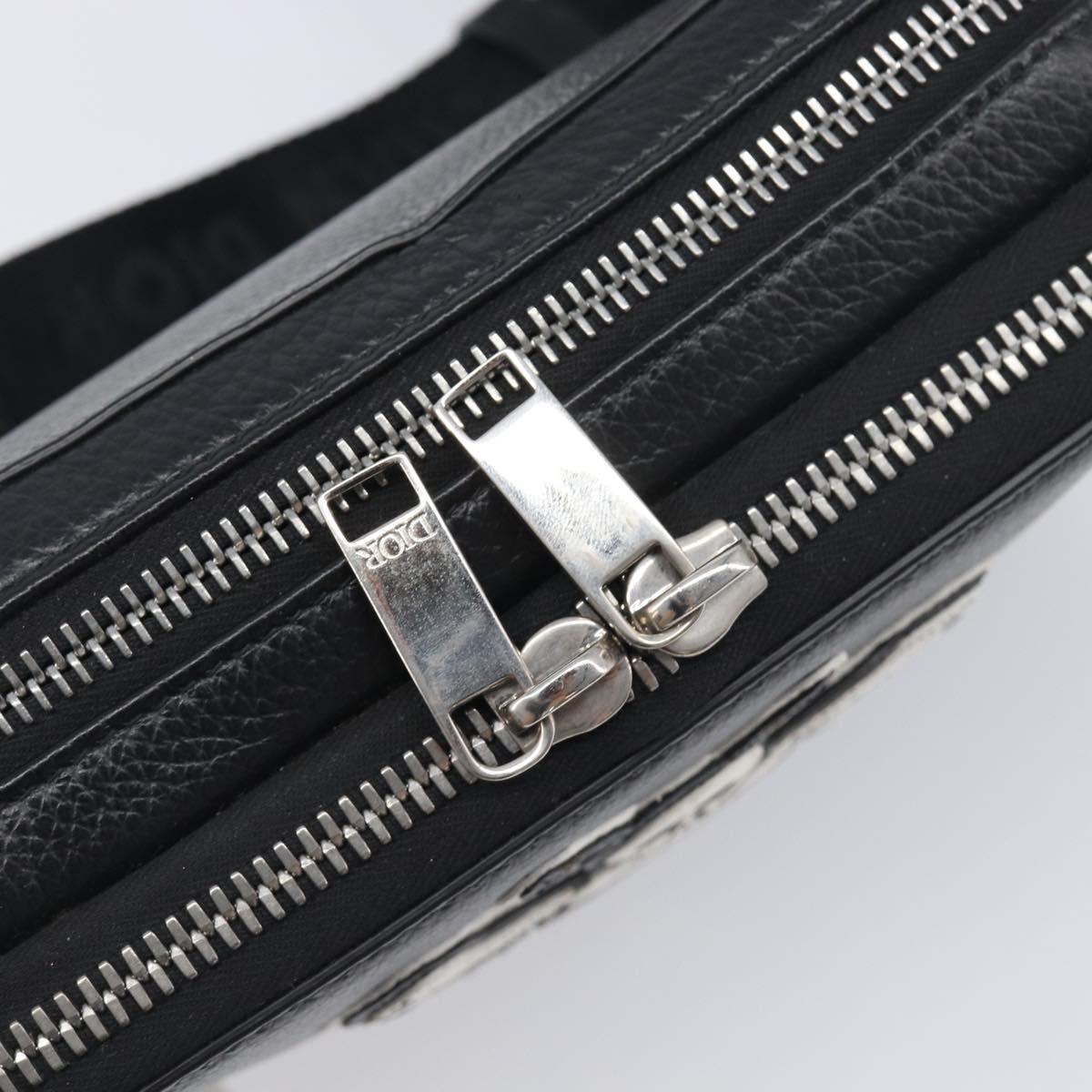 Christian Dior Shoulder Bag Leather Shawn Stussy Black Silver Auth 196095M