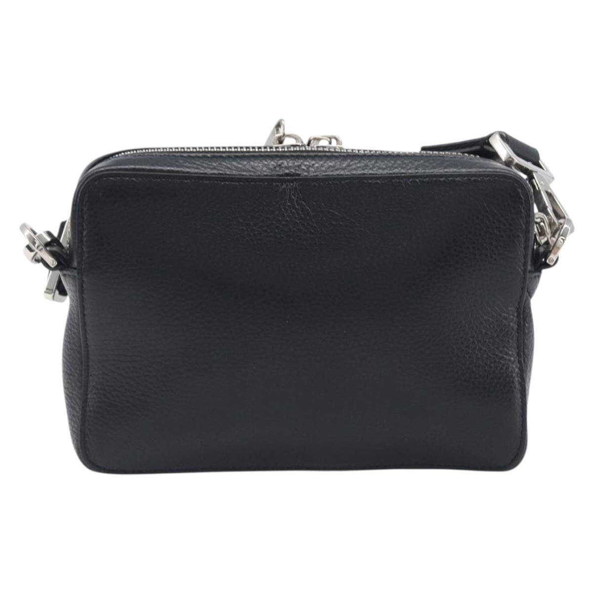 Christian Dior Shoulder Bag Leather Shawn Stussy Black Silver Auth 196095M