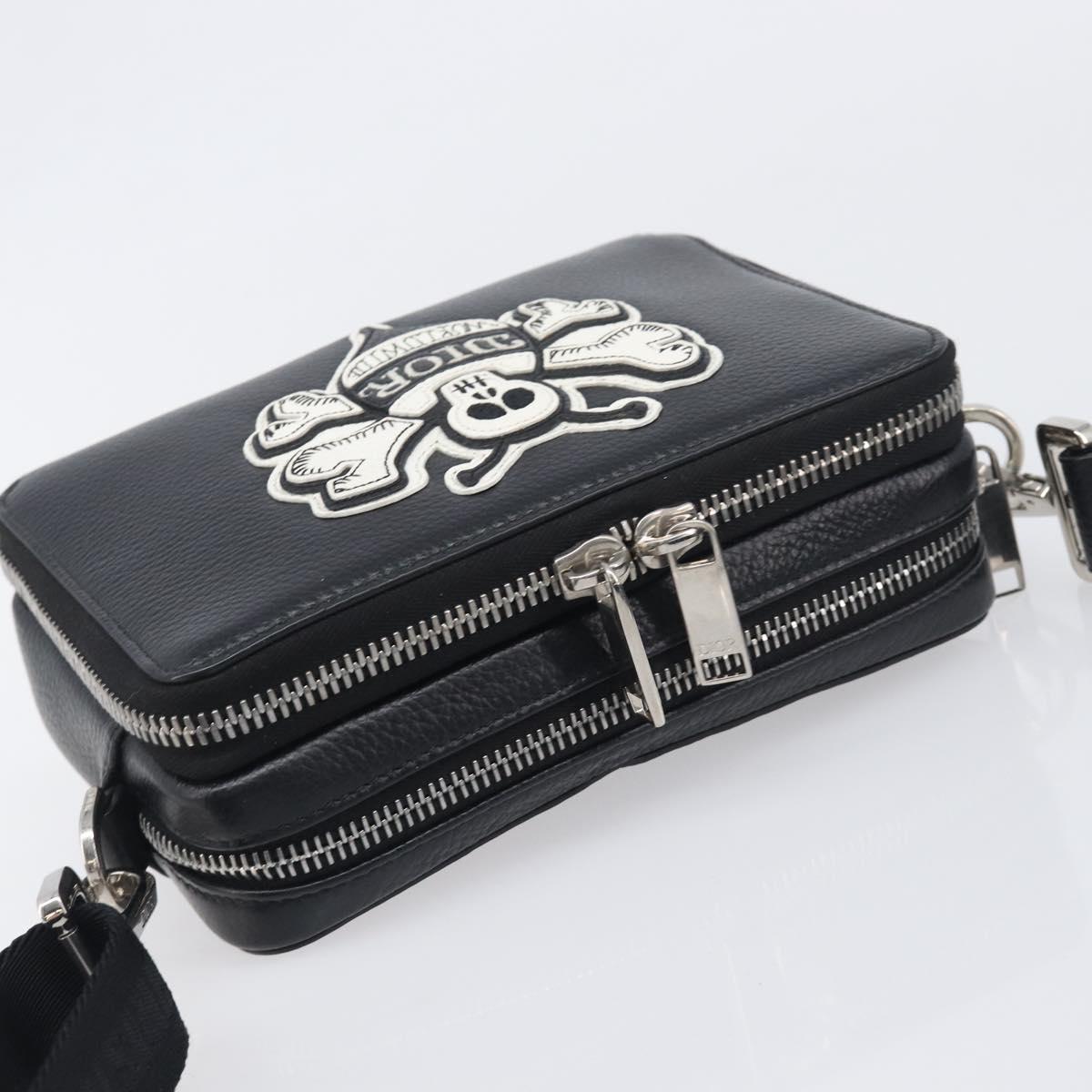 Christian Dior Shoulder Bag Leather Shawn Stussy Black Silver Auth 196095M