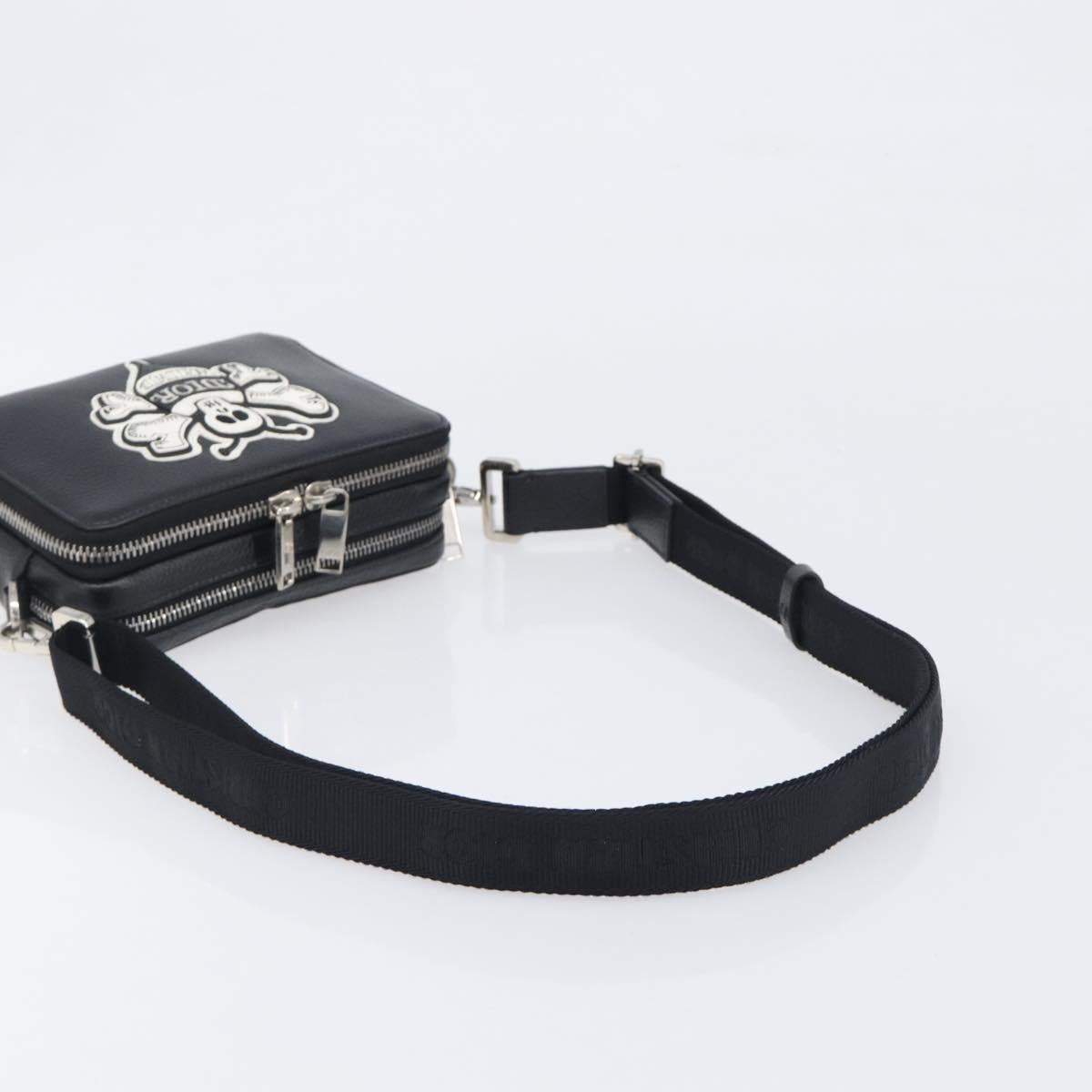 Christian Dior Shoulder Bag Leather Shawn Stussy Black Silver Auth 196095M