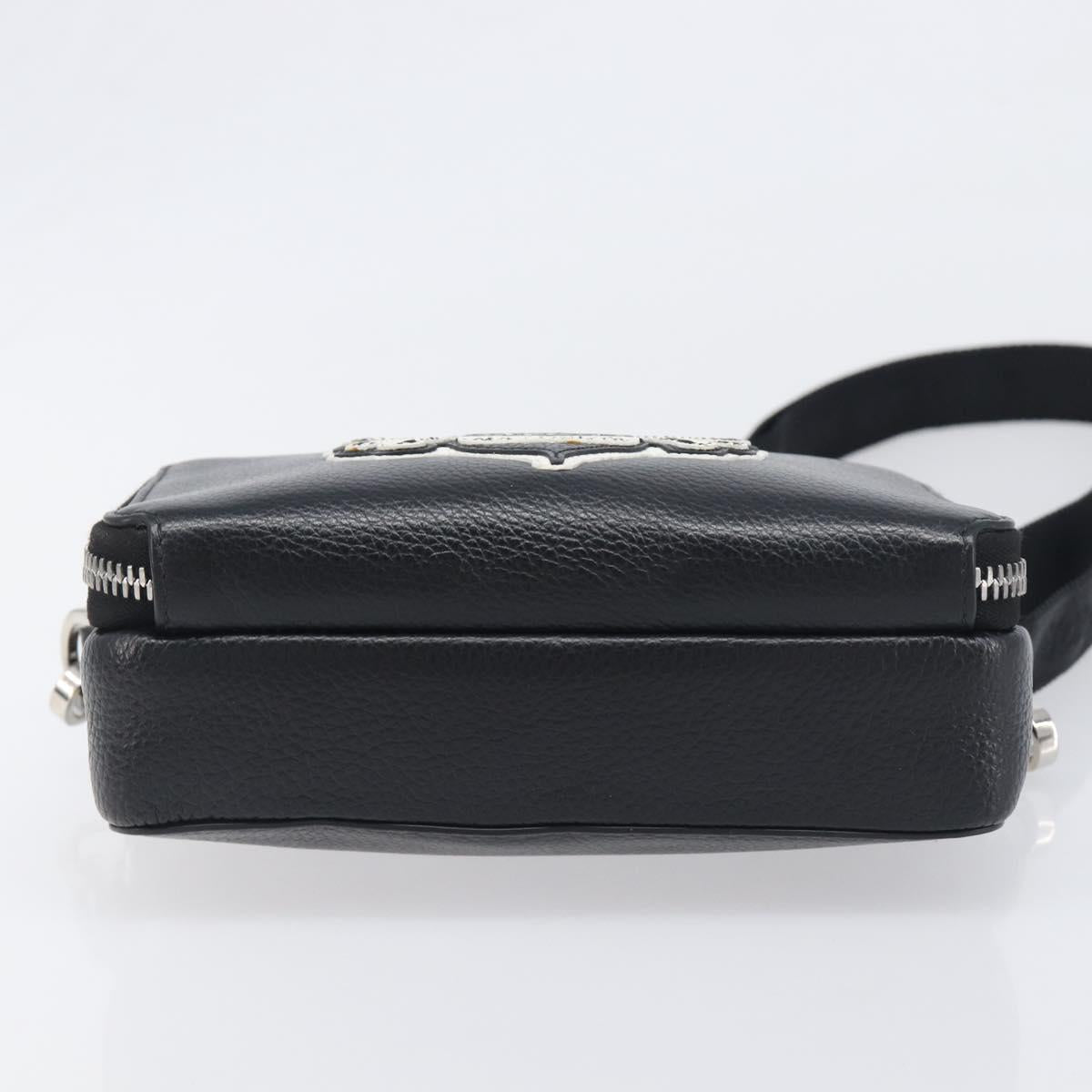 Christian Dior Shoulder Bag Leather Shawn Stussy Black Silver Auth 196095M