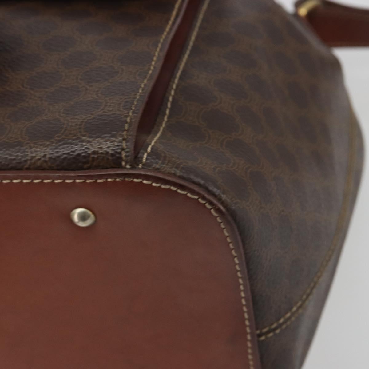 CELINE Macadam Shoulder Bag PVC Leather Brown Gold Tone Auth 196099