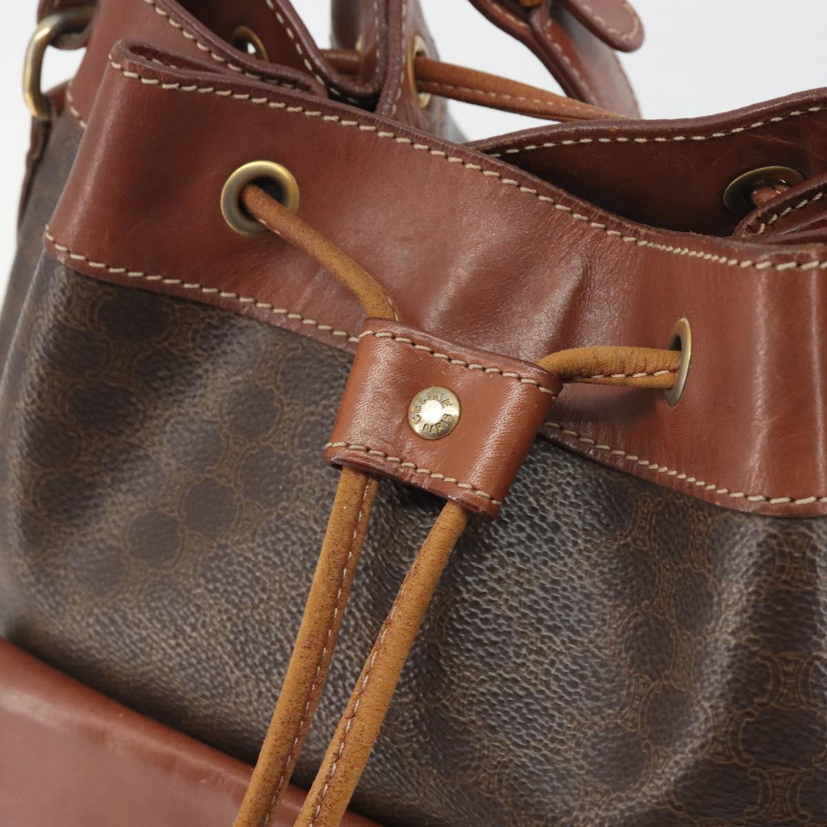 CELINE Macadam Shoulder Bag PVC Leather Brown Gold Tone Auth 196099