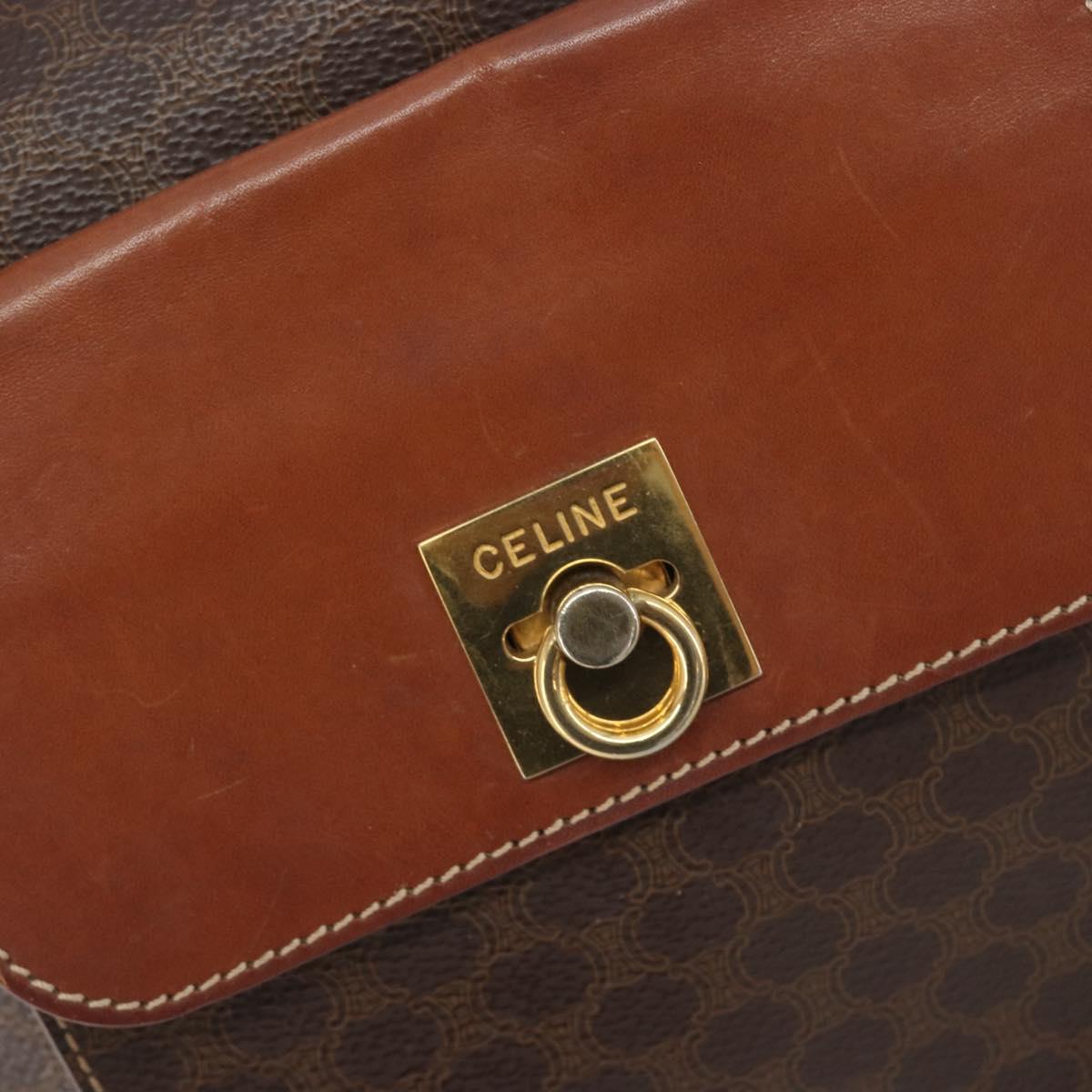 CELINE Macadam Shoulder Bag PVC Leather Brown Gold Tone Auth 196099