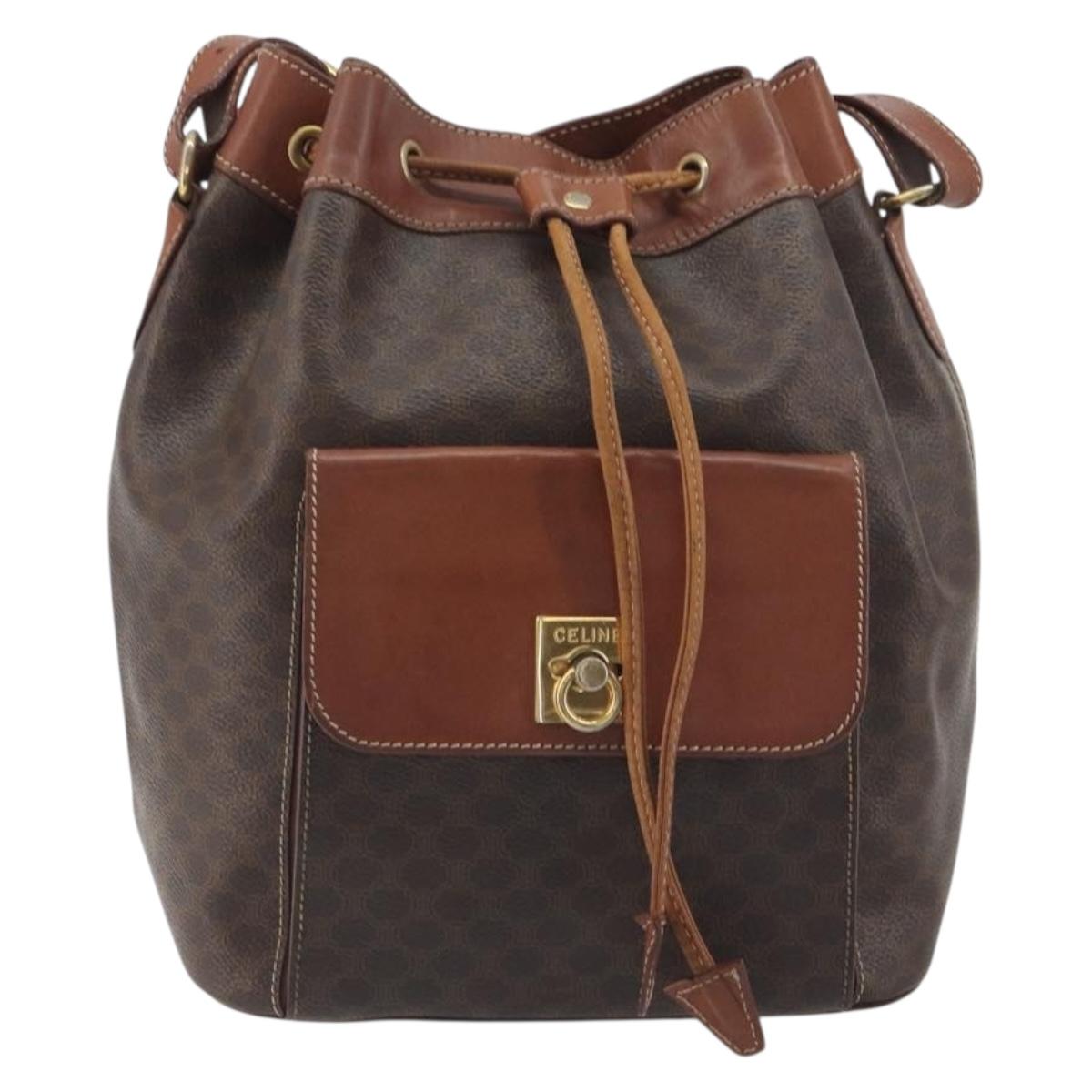 CELINE Macadam Shoulder Bag PVC Leather Brown Gold Tone Auth 196099
