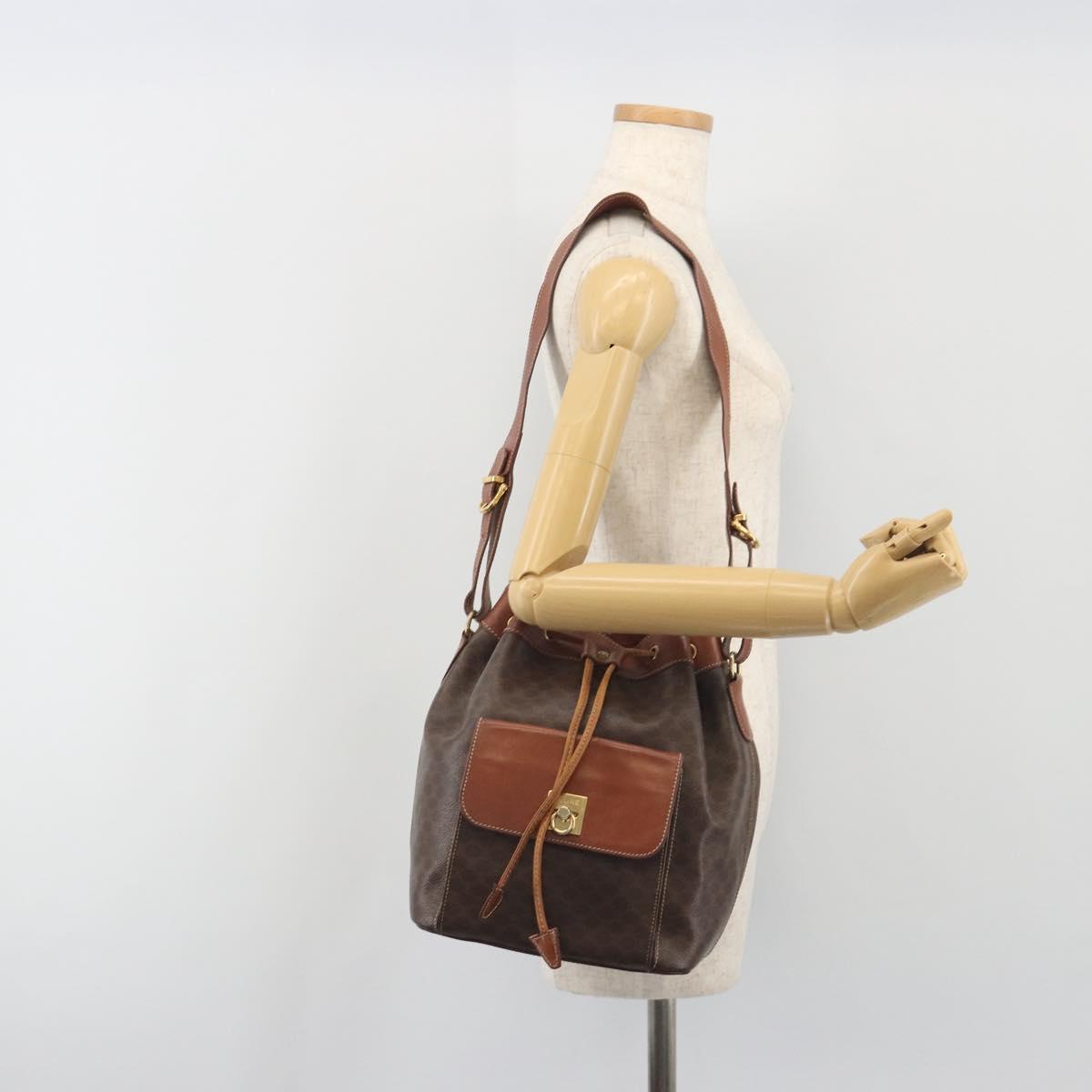CELINE Macadam Shoulder Bag PVC Leather Brown Gold Tone Auth 196099
