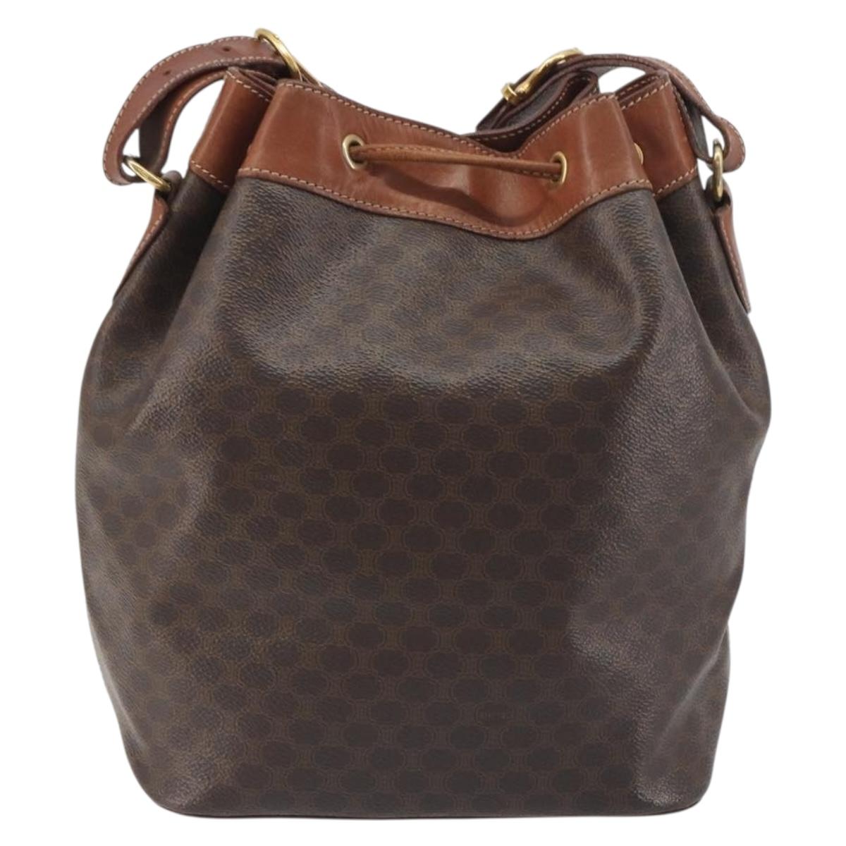 CELINE Macadam Shoulder Bag PVC Leather Brown Gold Tone Auth 196099