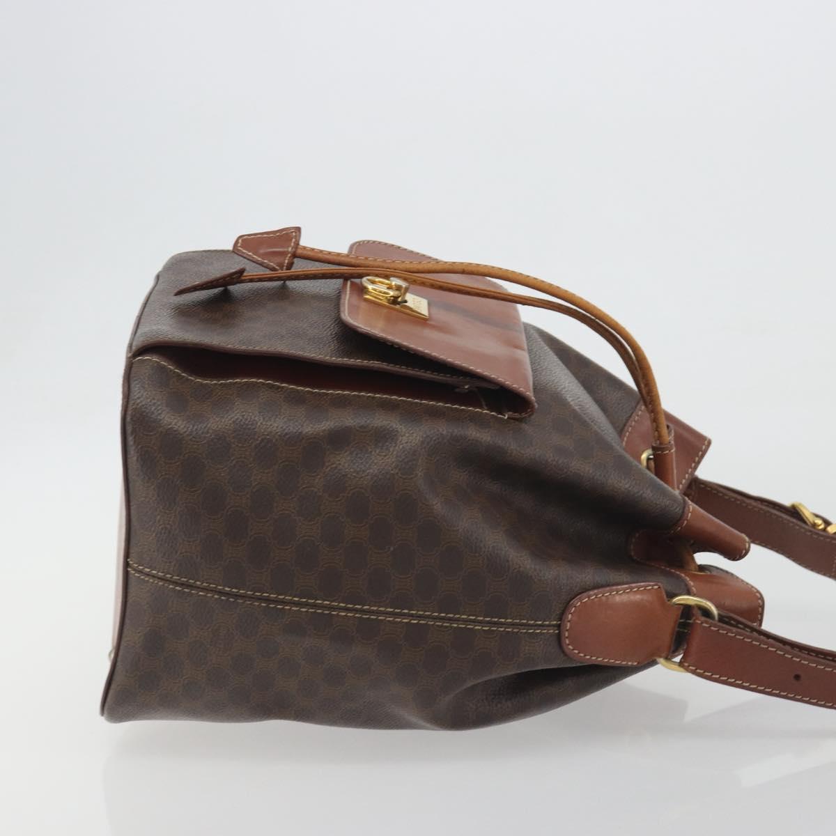 CELINE Macadam Shoulder Bag PVC Leather Brown Gold Tone Auth 196099